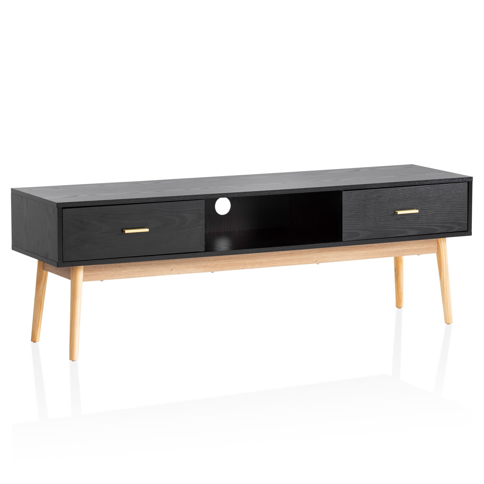 Lowboard FineBuy TV Schrank 150 cm Schwarz Schubladen Fernsehkommode Eiche – Ansicht 6