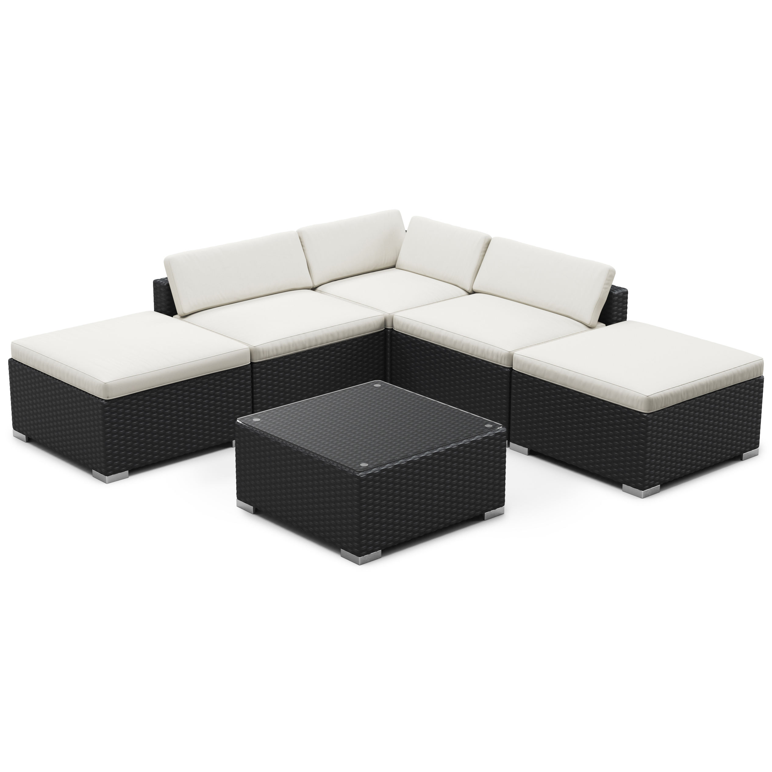 Rattanlounge TEXAS schwarz/weiss