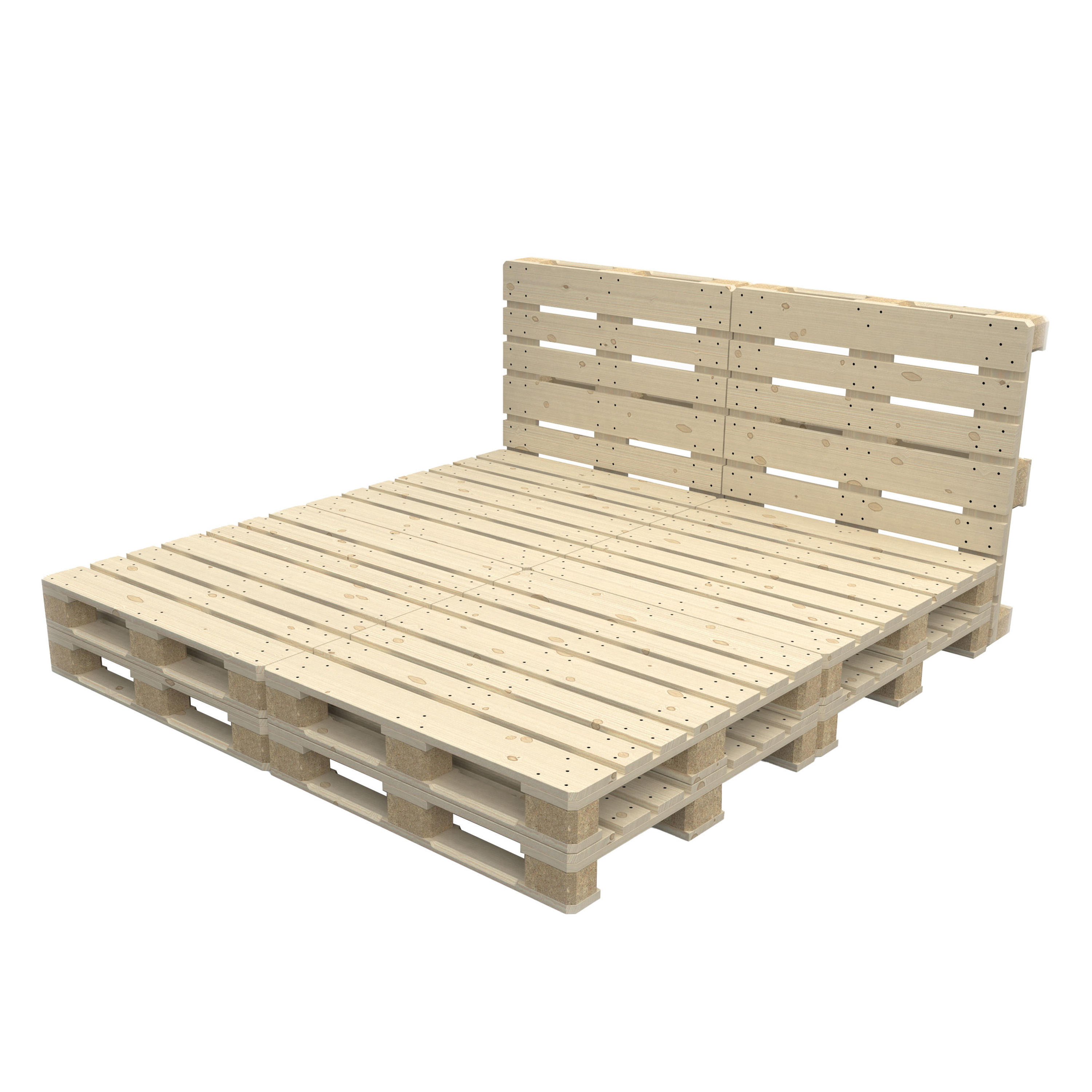 Palettenbett 200 x 200 cm mit Kopfteil