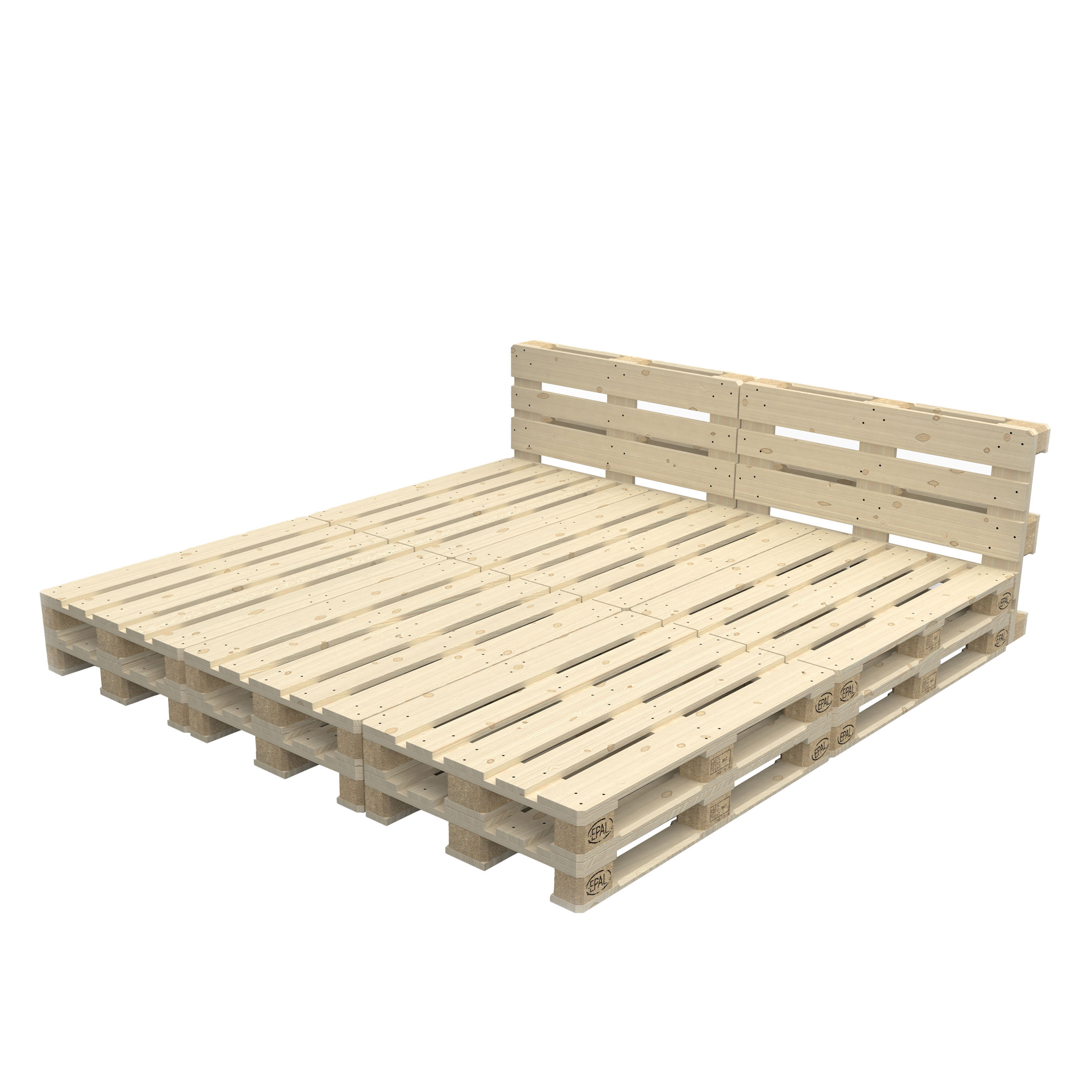 Palettenbett 240 x 240 cm mit Kopfteil