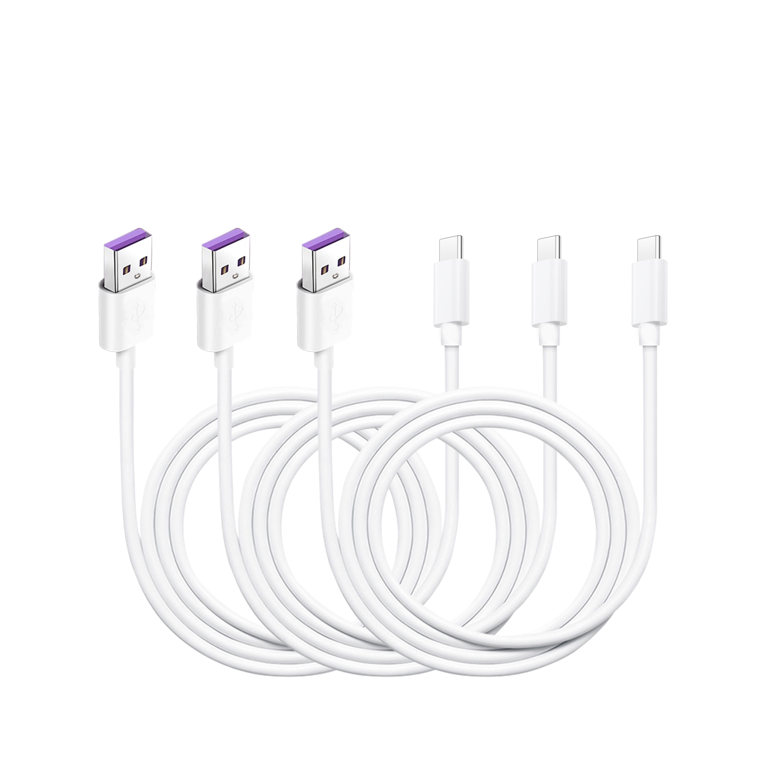 Ladekabel für Smartphones USB Typ C 3 m weiss 3er Set