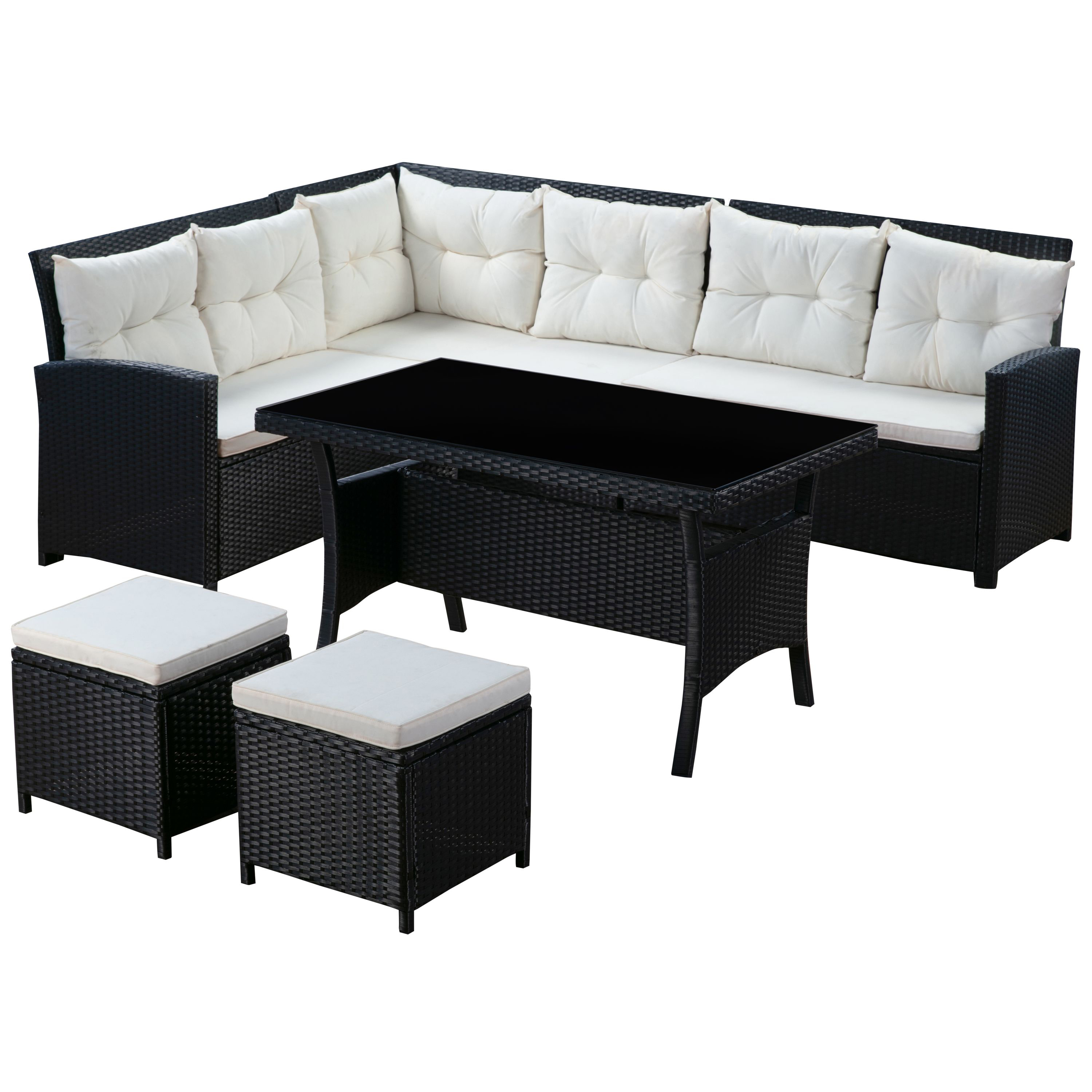 Rattanlounge CANNES schwarz/beige