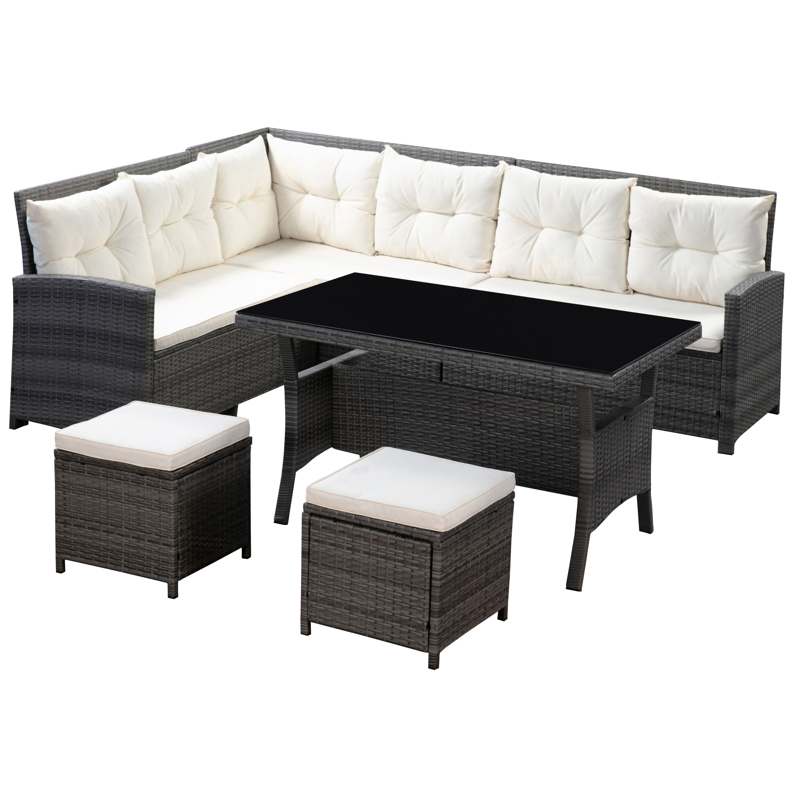Rattanlounge CANNES grau/beige