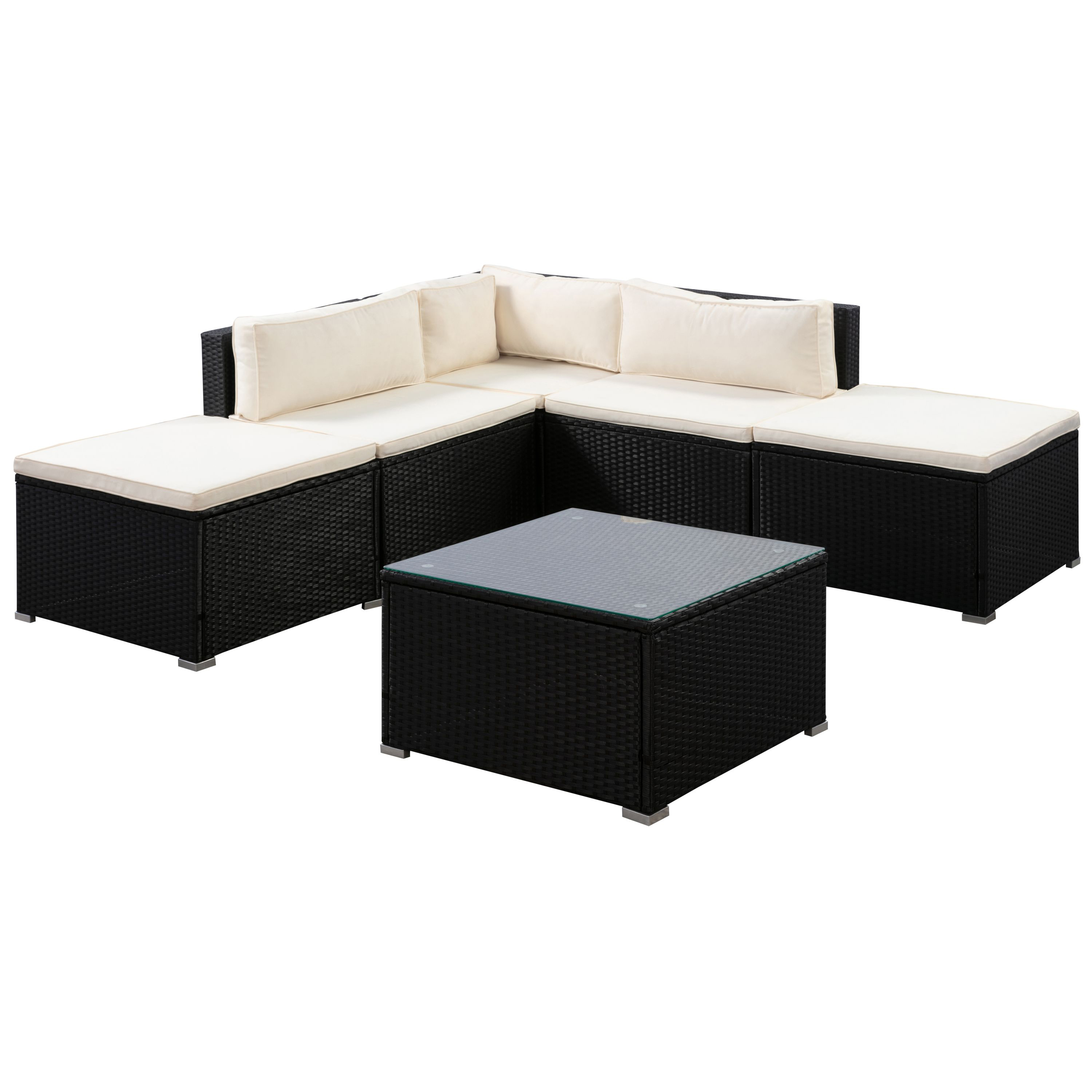 Rattanlounge FARO schwarz/beige