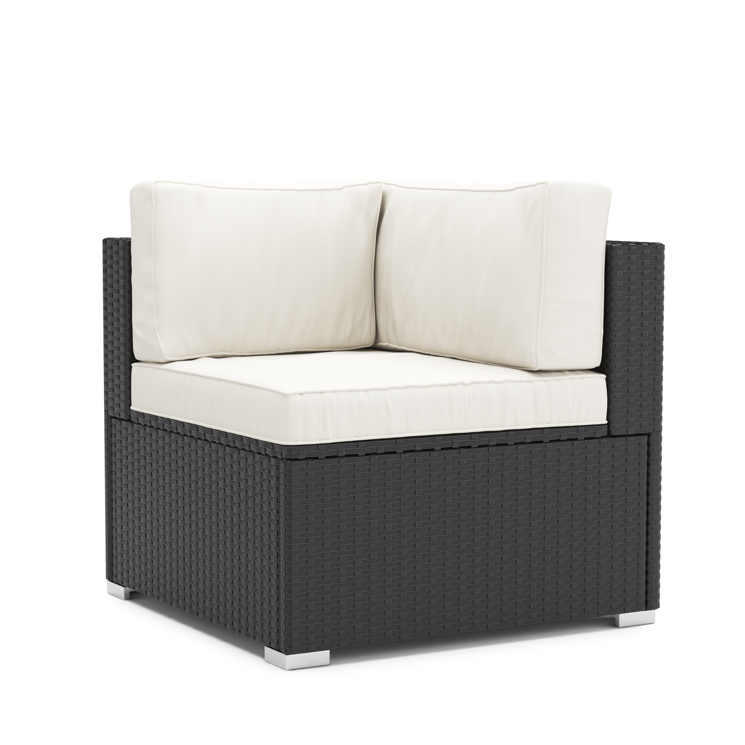 Eckteil Rattanlounge KRETA schwarz/weiss