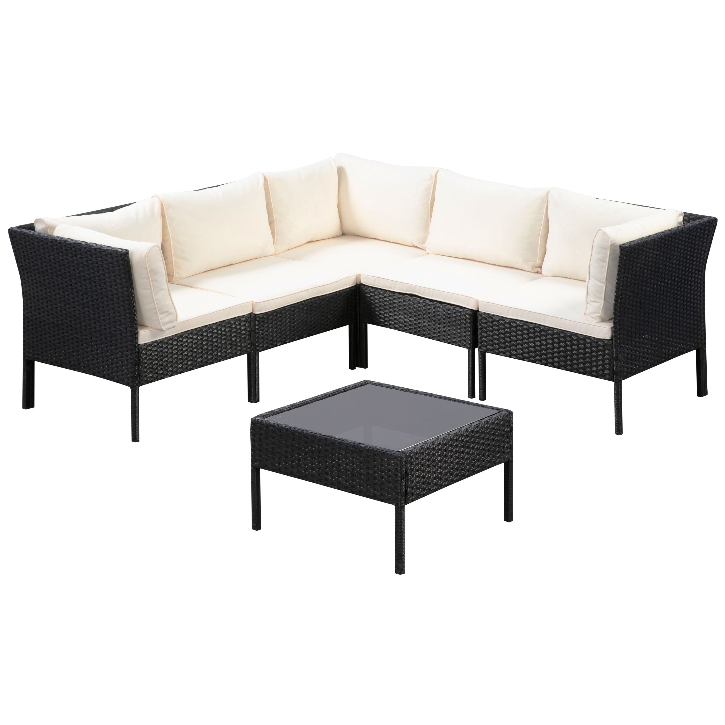 Rattanlounge BARI schwarz/beige