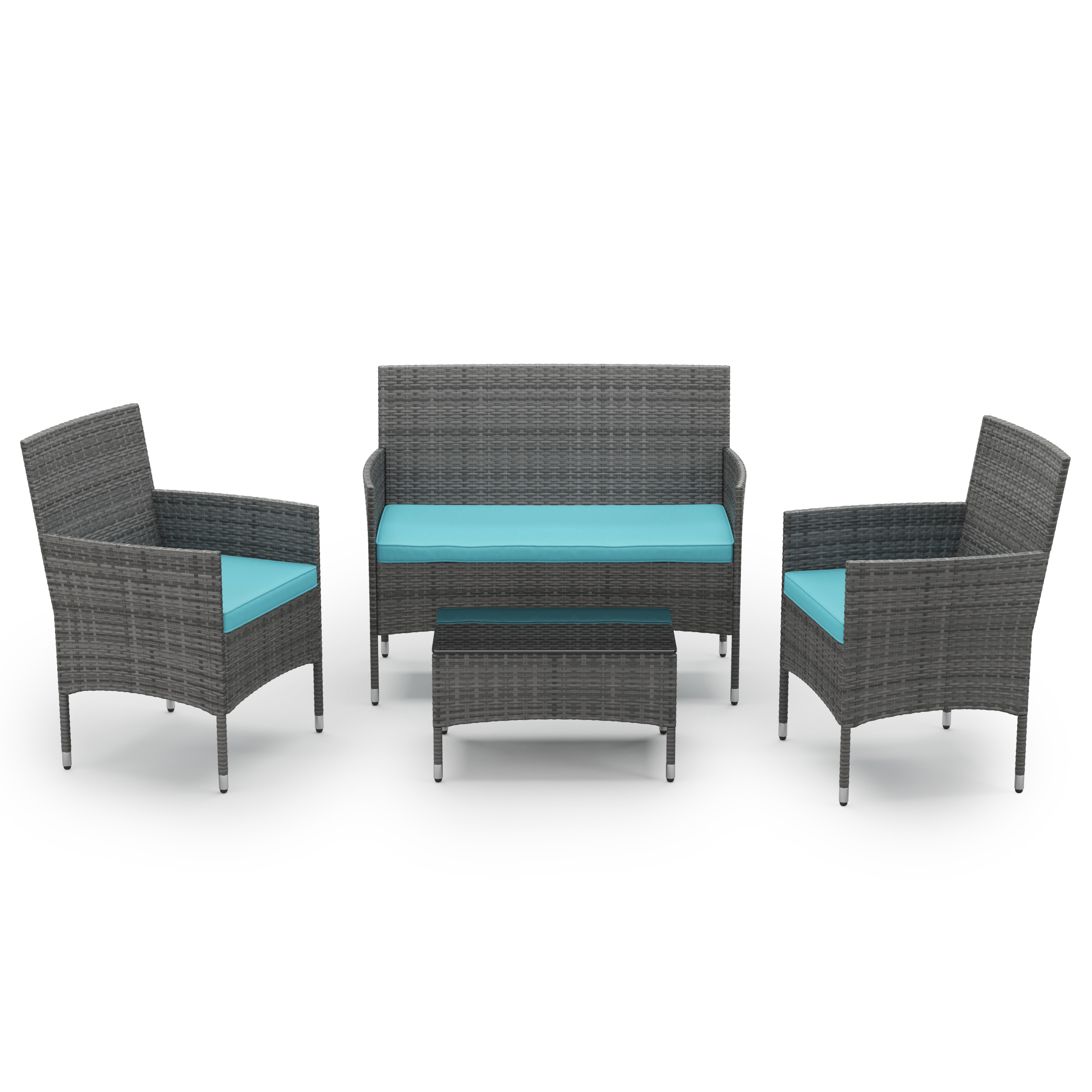 Gartenset Rattan MALIA grau/türkis