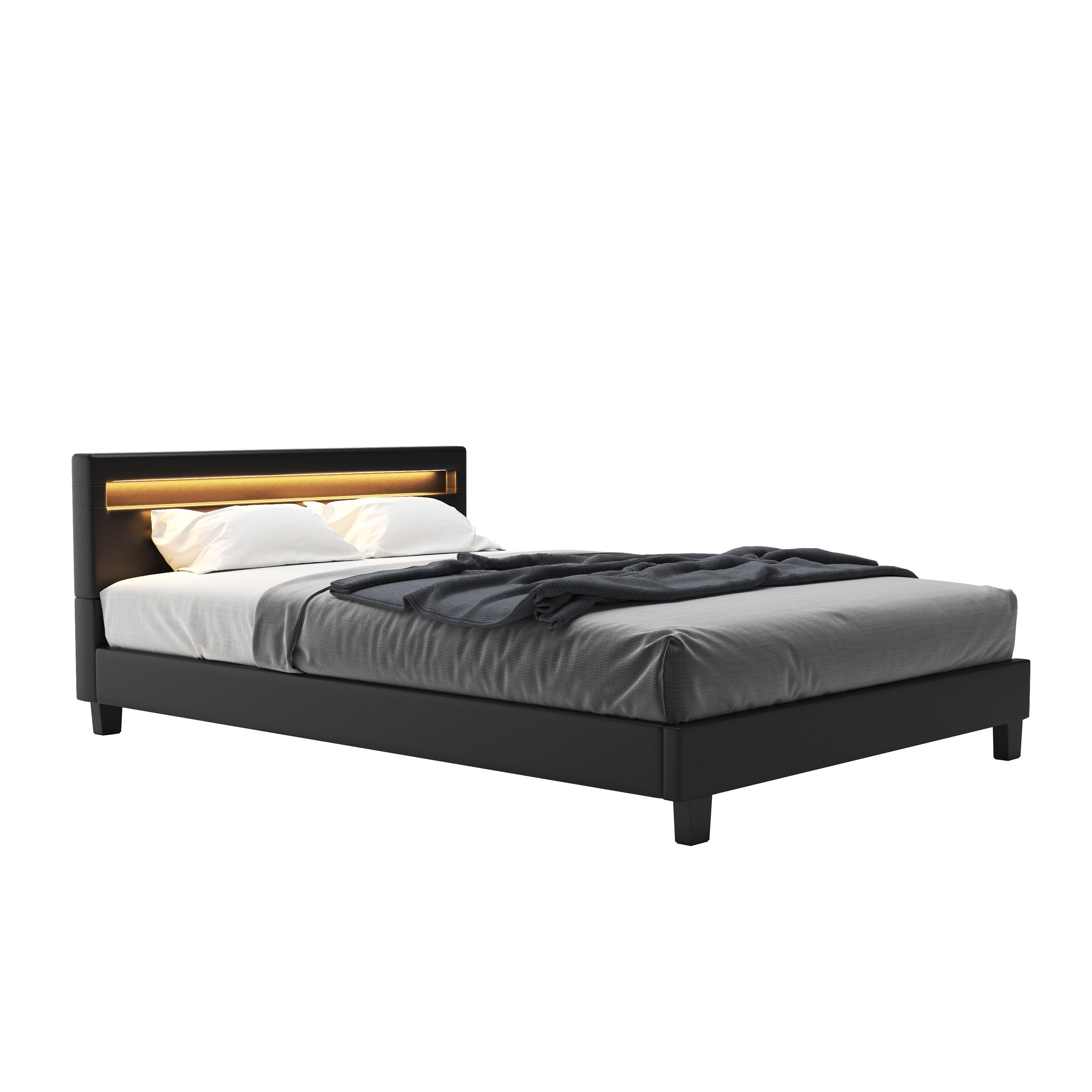 Lederbett LED DREAM 140 x 200 cm schwarz