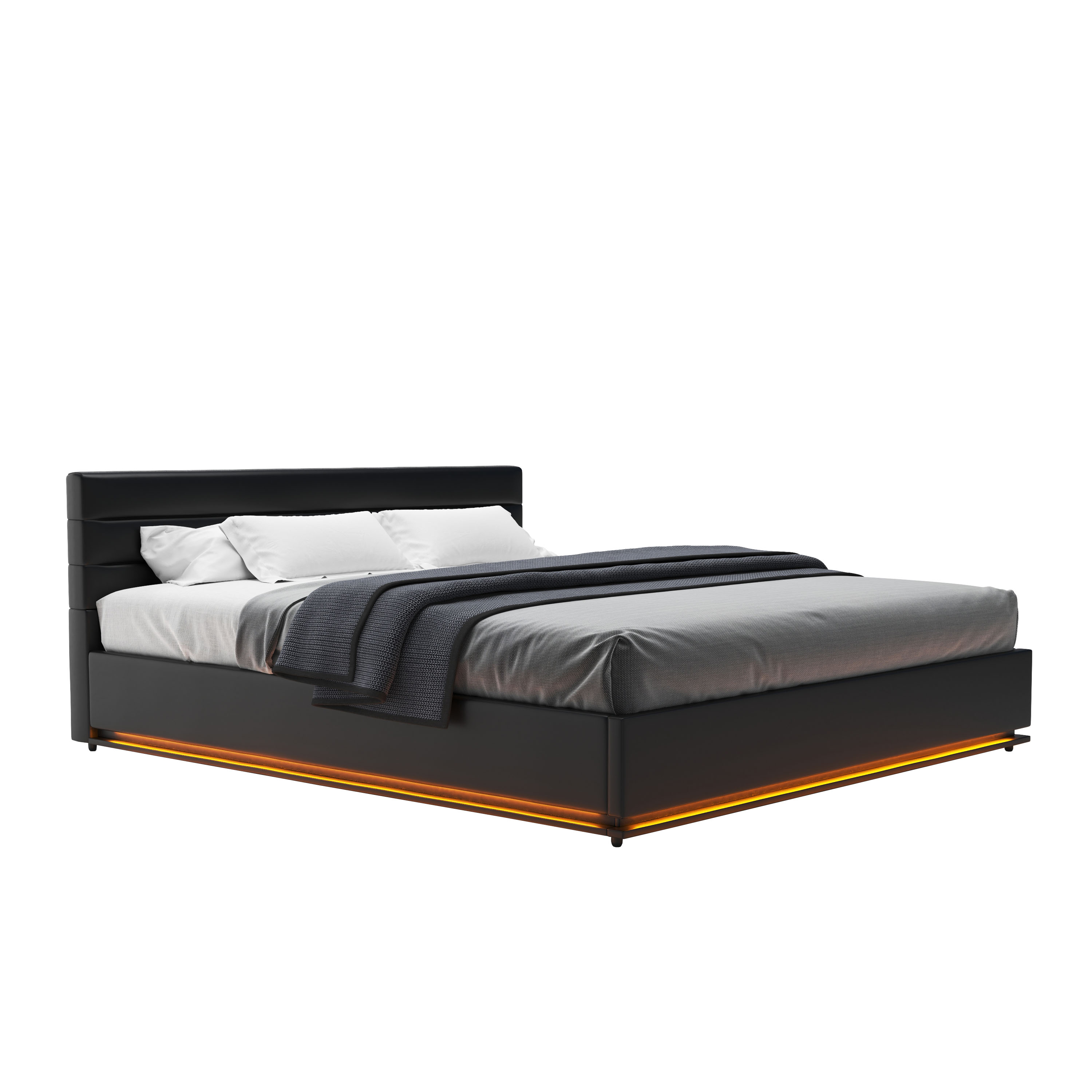 Lederbett LED STARDUST 180 x 200 cm schwarz