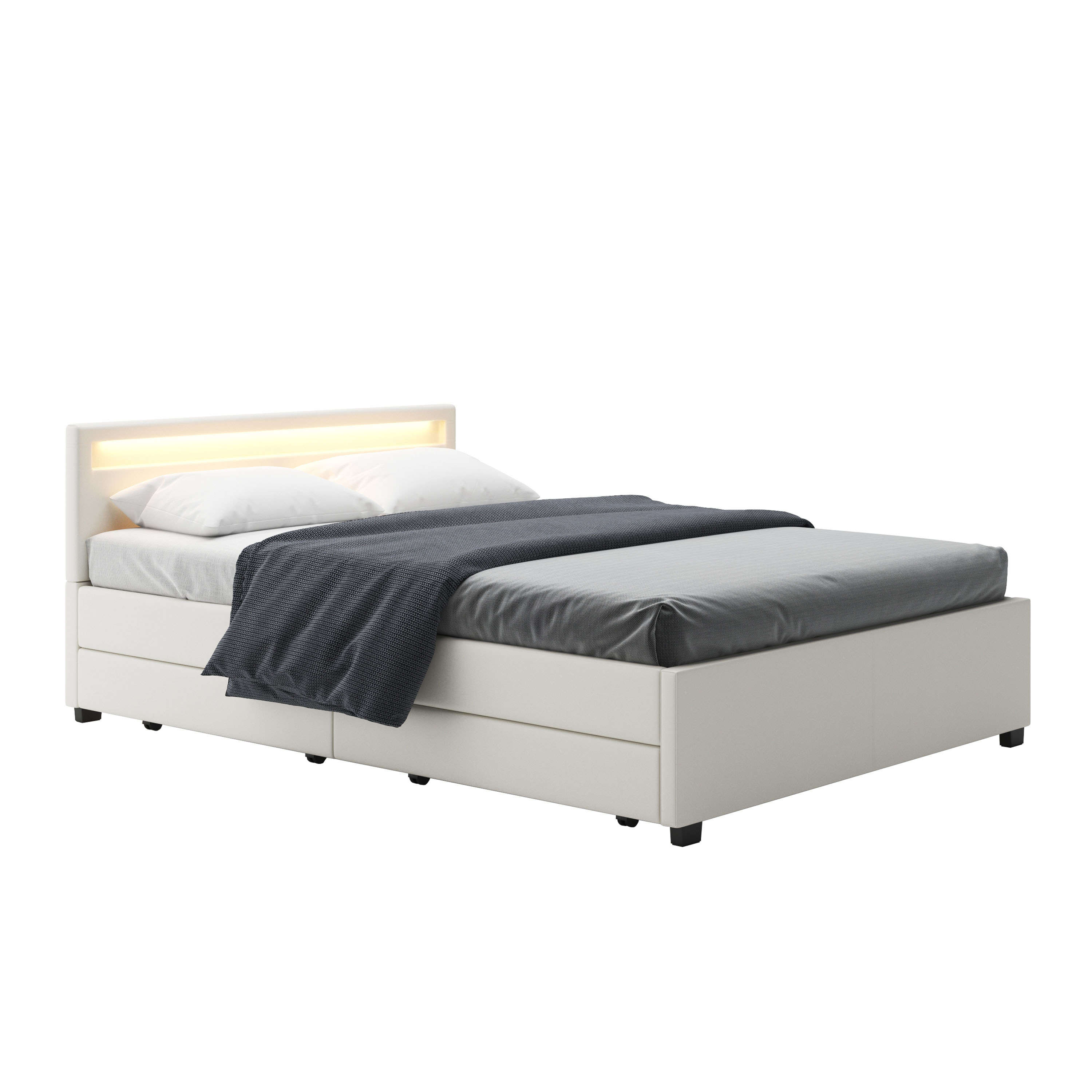 Lederbett LED TRANCE 140 x 200 cm weiss