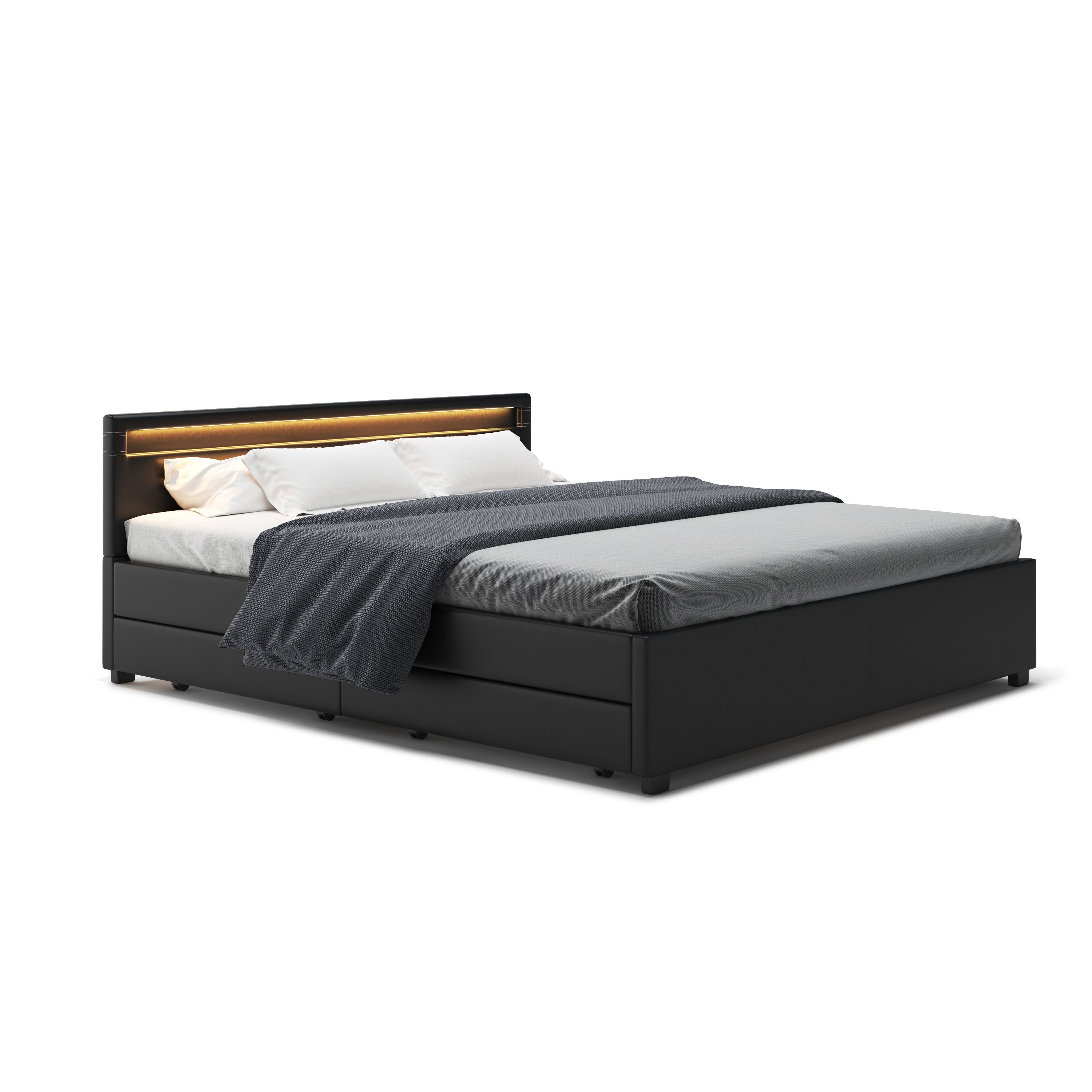 Lederbett LED TRANCE 180 x 200 cm schwarz