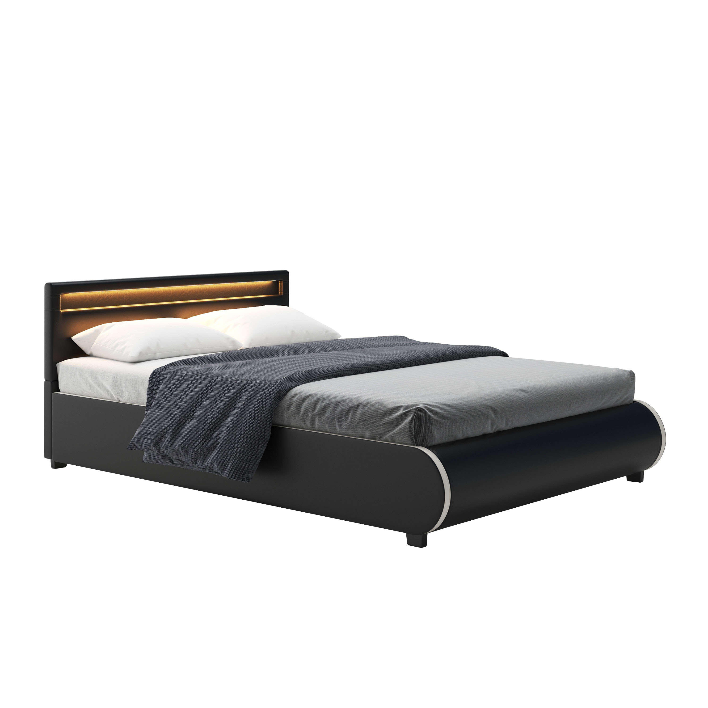 Lederbett LED SIESTA 140 x 200 cm schwarz