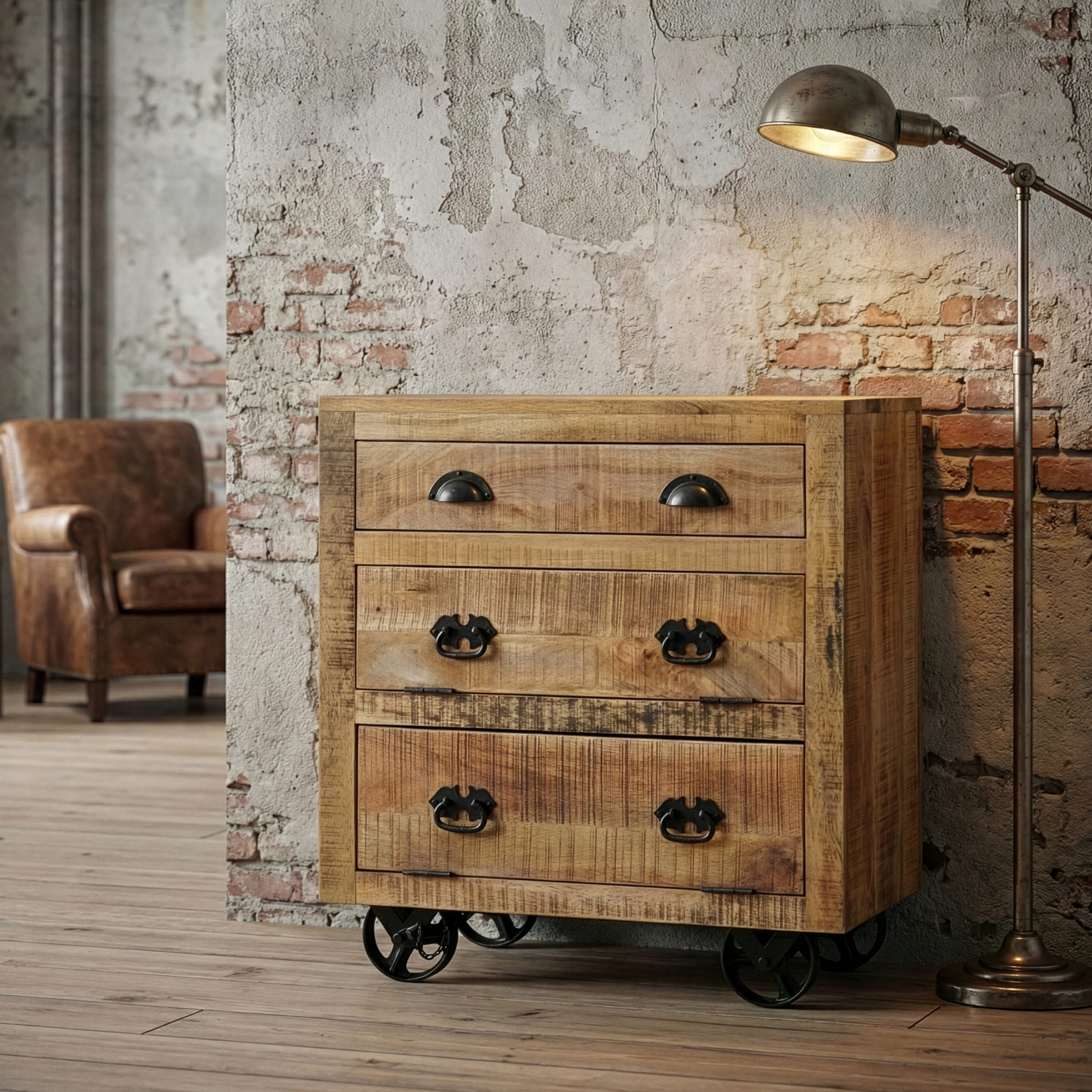 Kommode Holz Vintage FABRIZIO auf Rollen 70 x 75 cm