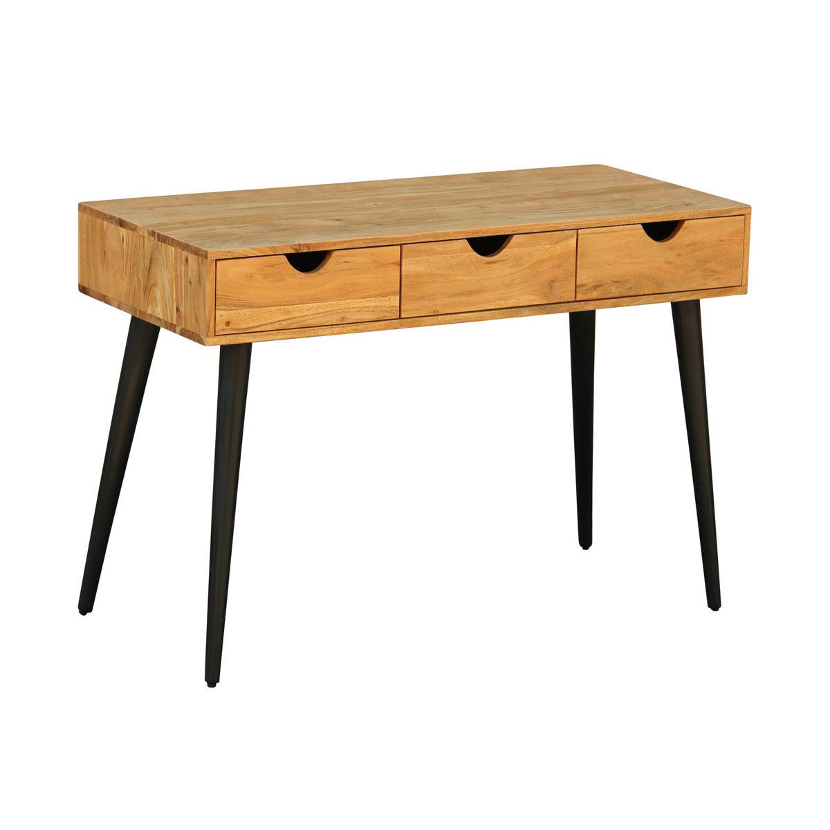 Schreibtisch Holz PIAF mit Schubladen 110 x 50 x 76 cm natur/schwarz