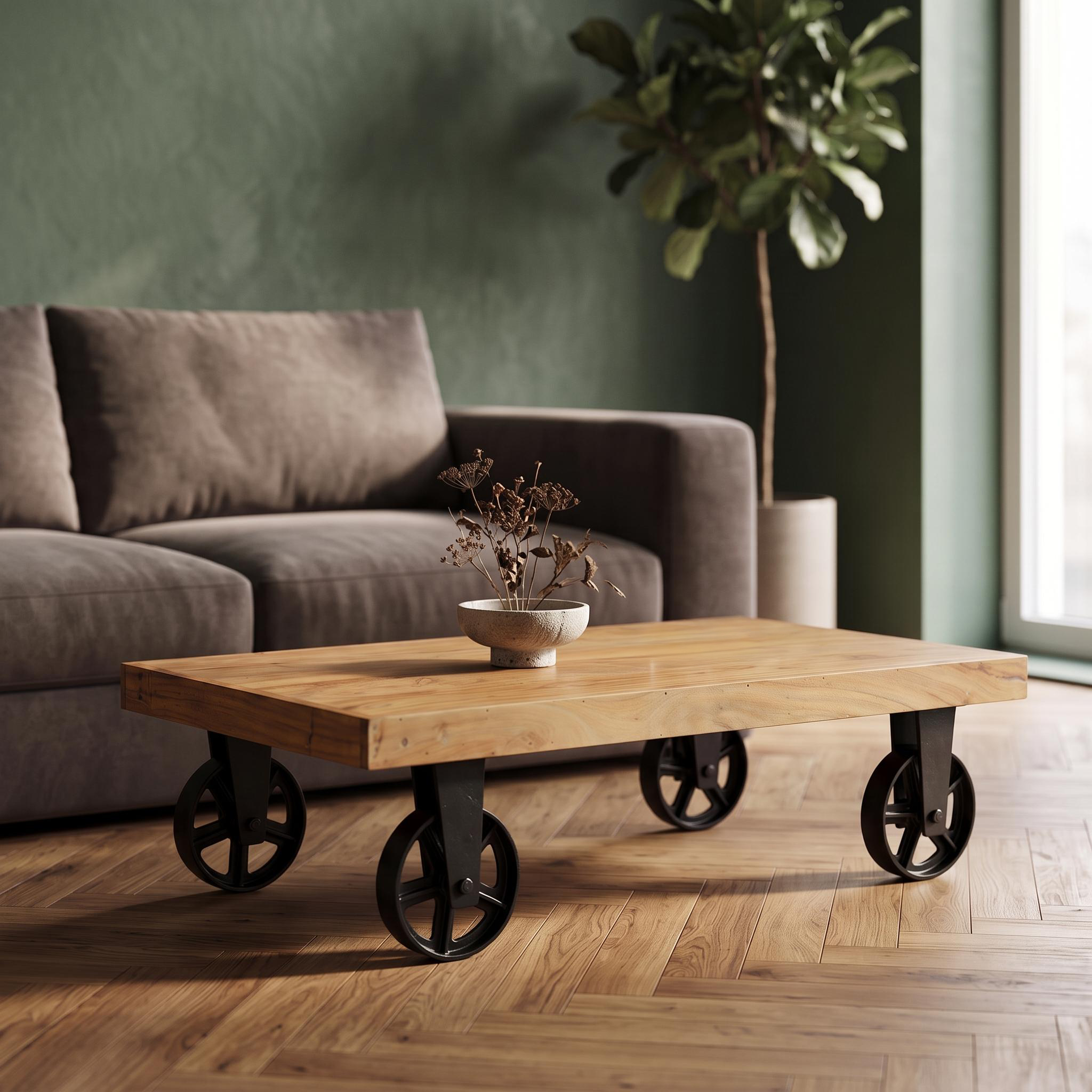 Beistelltisch Holz Vintage COOPER mit Rollen 110 x 60 x 30 cm