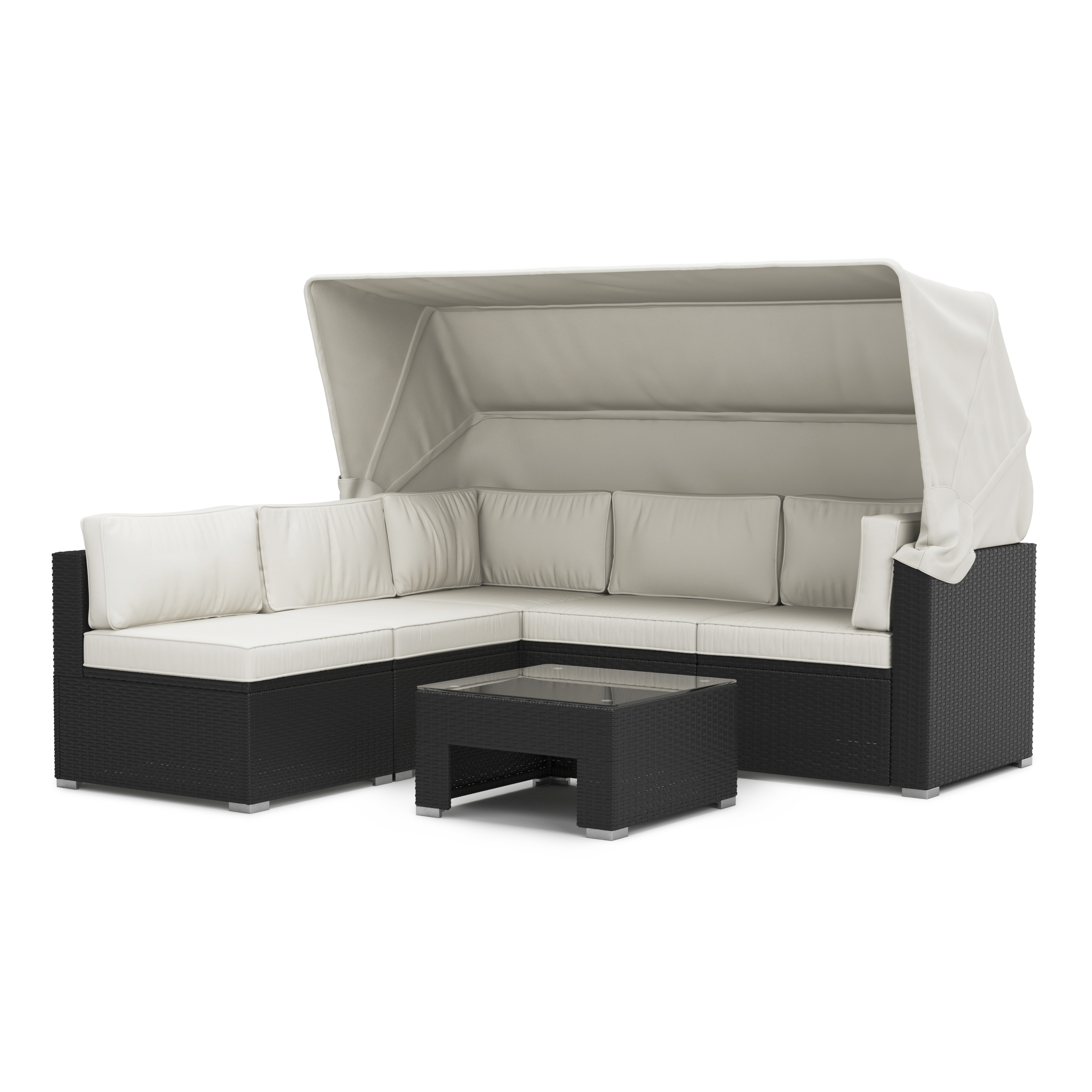Rattanlounge COMO schwarz/weiss