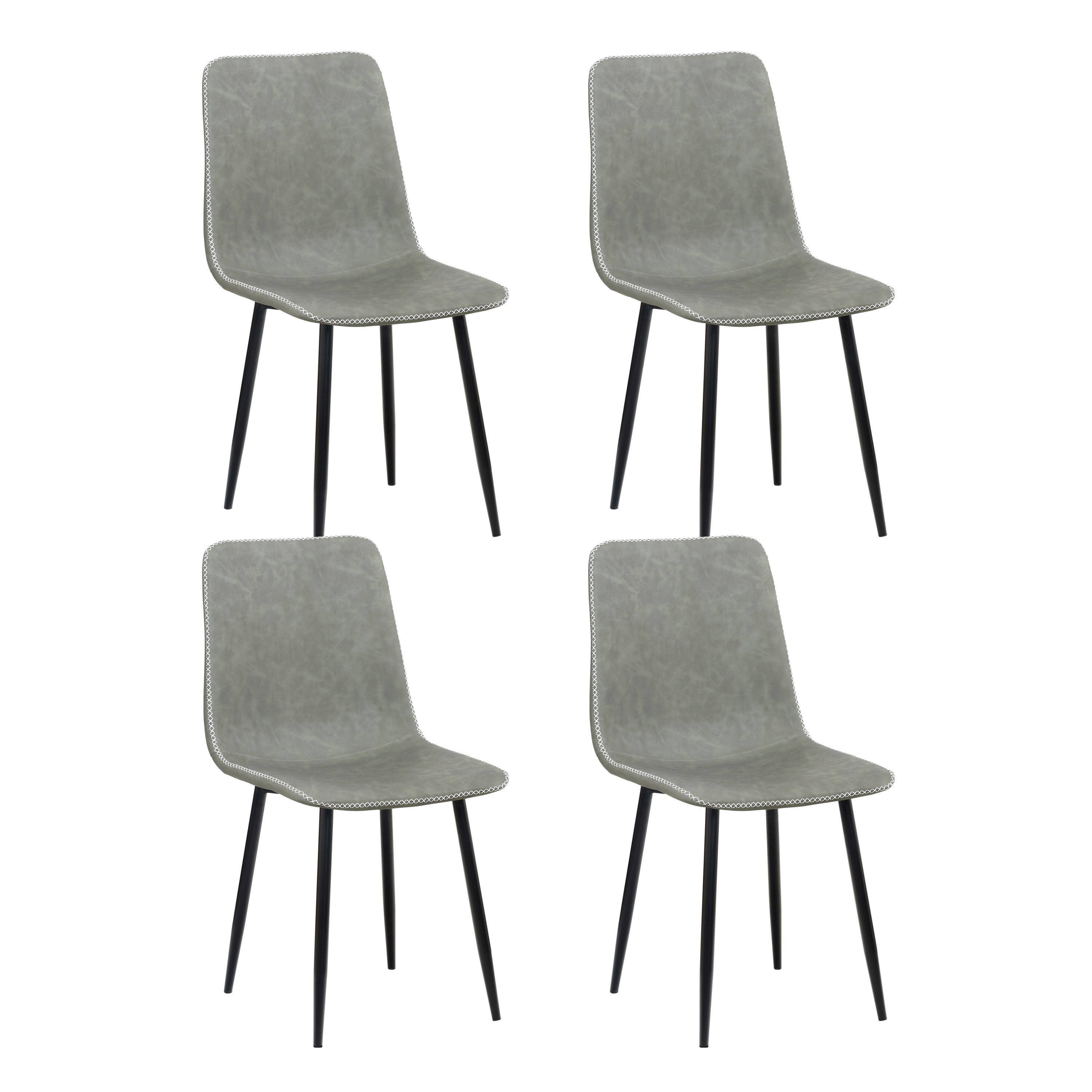 Esszimmerstuhl Leder SKY 4er Set grau