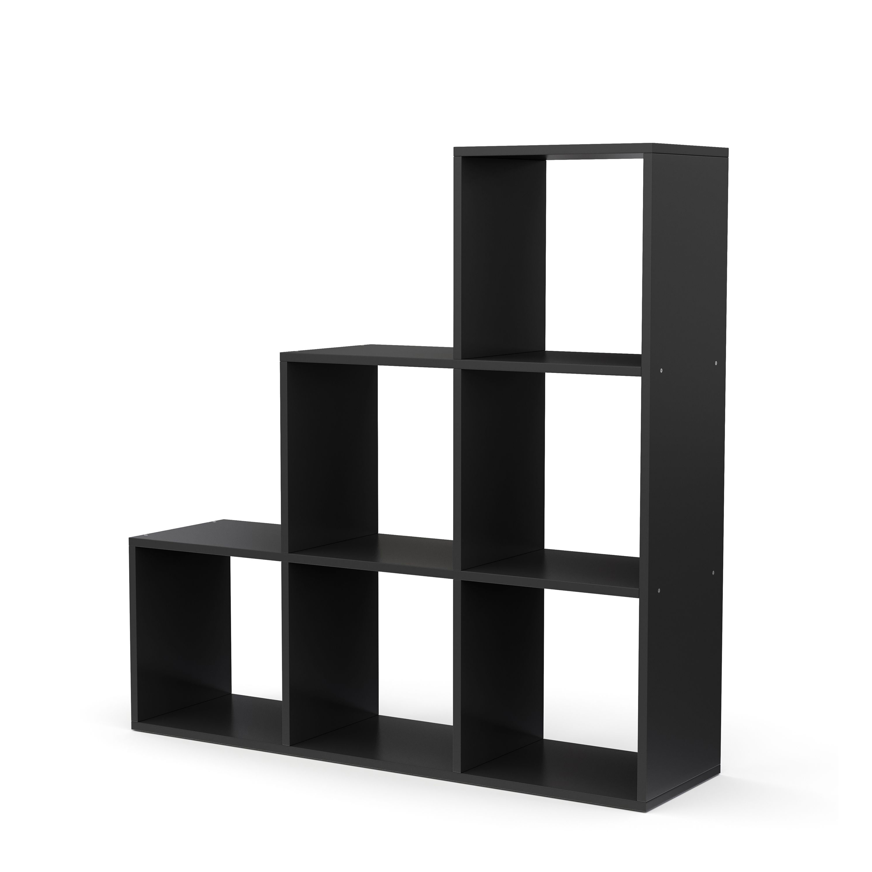 Treppenregal Raumteiler NASIR 6 Fächer 107 x 107 cm schwarz