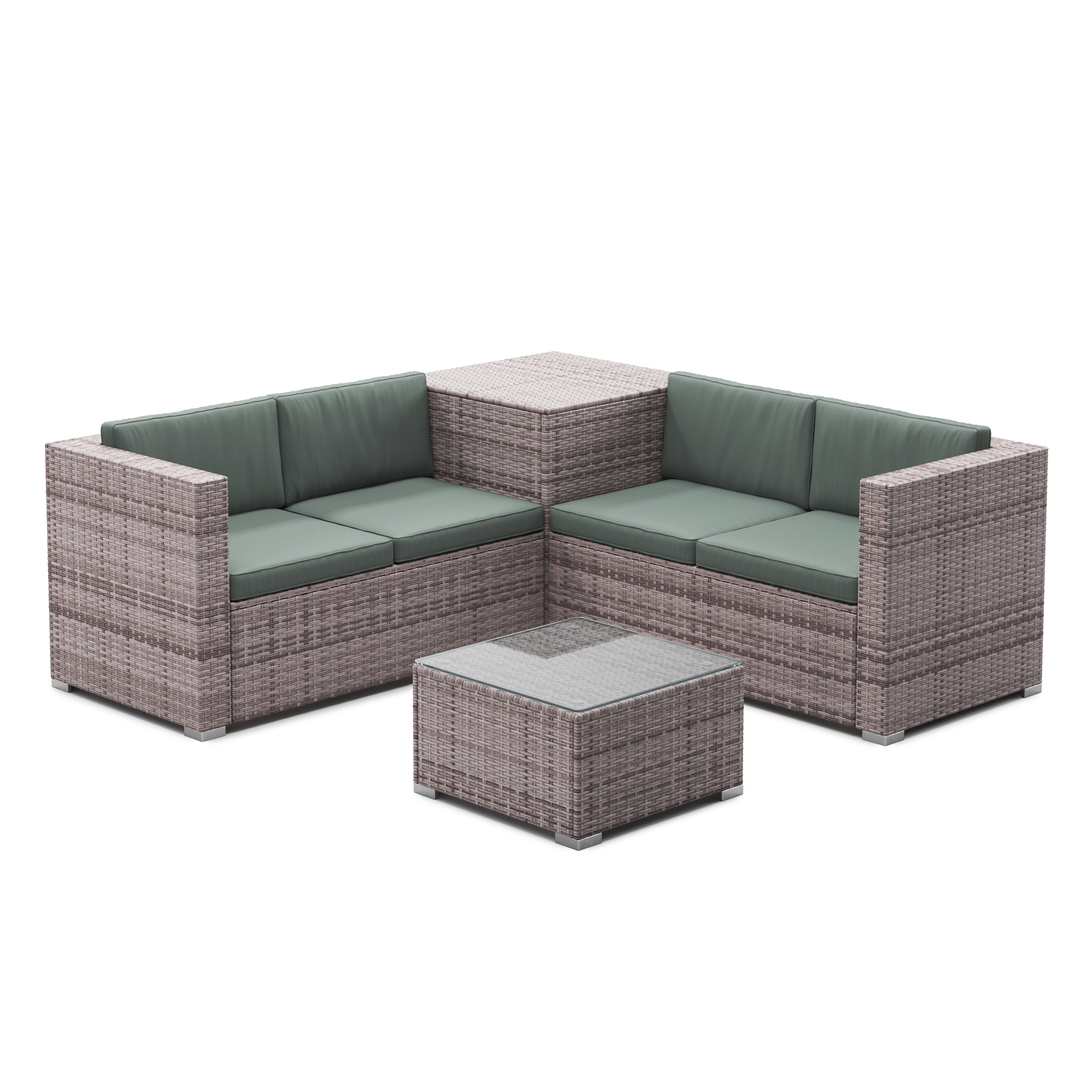 Rattanlounge SAN MARINO graubraun/grün