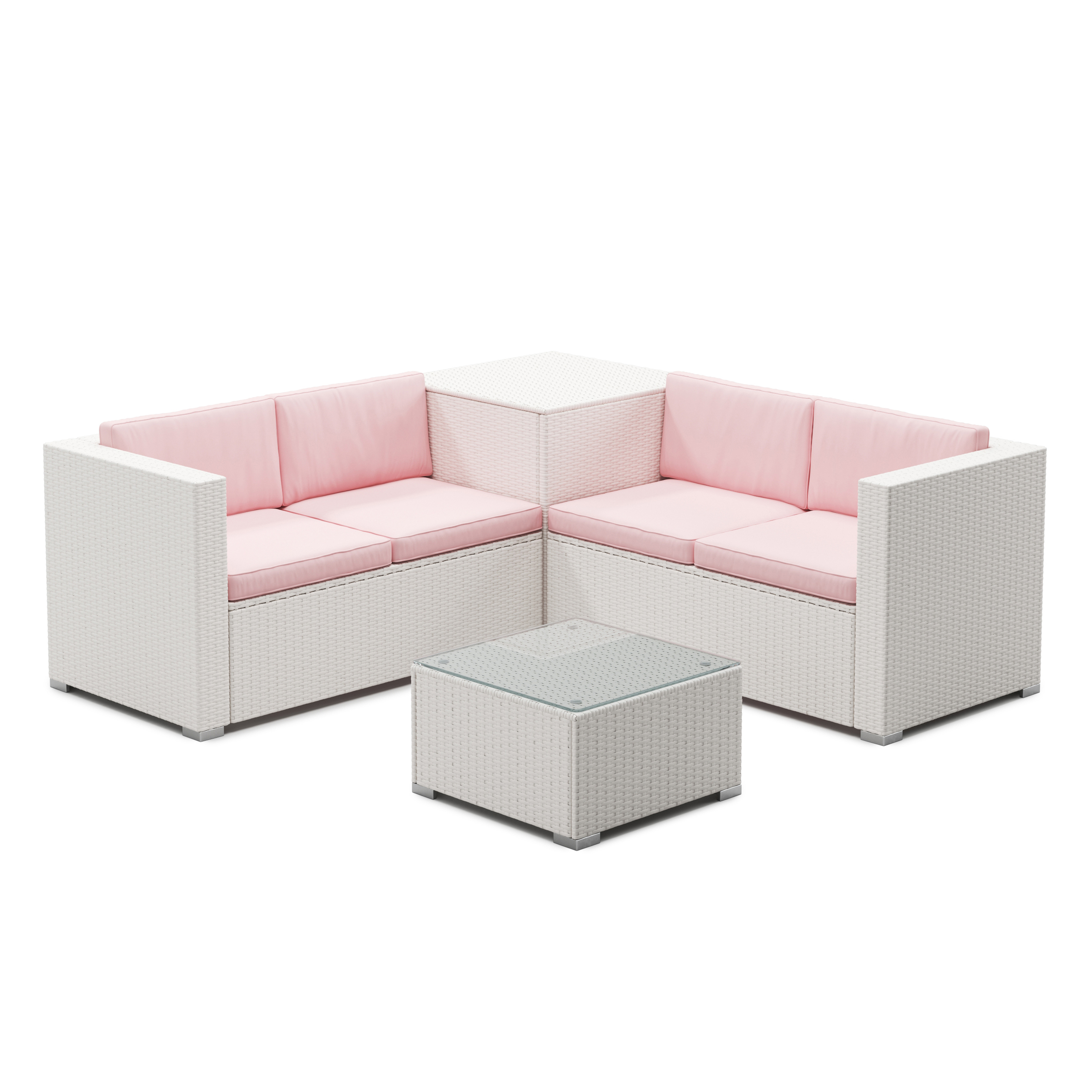 Rattanlounge SAN MARINO weiss/rosa