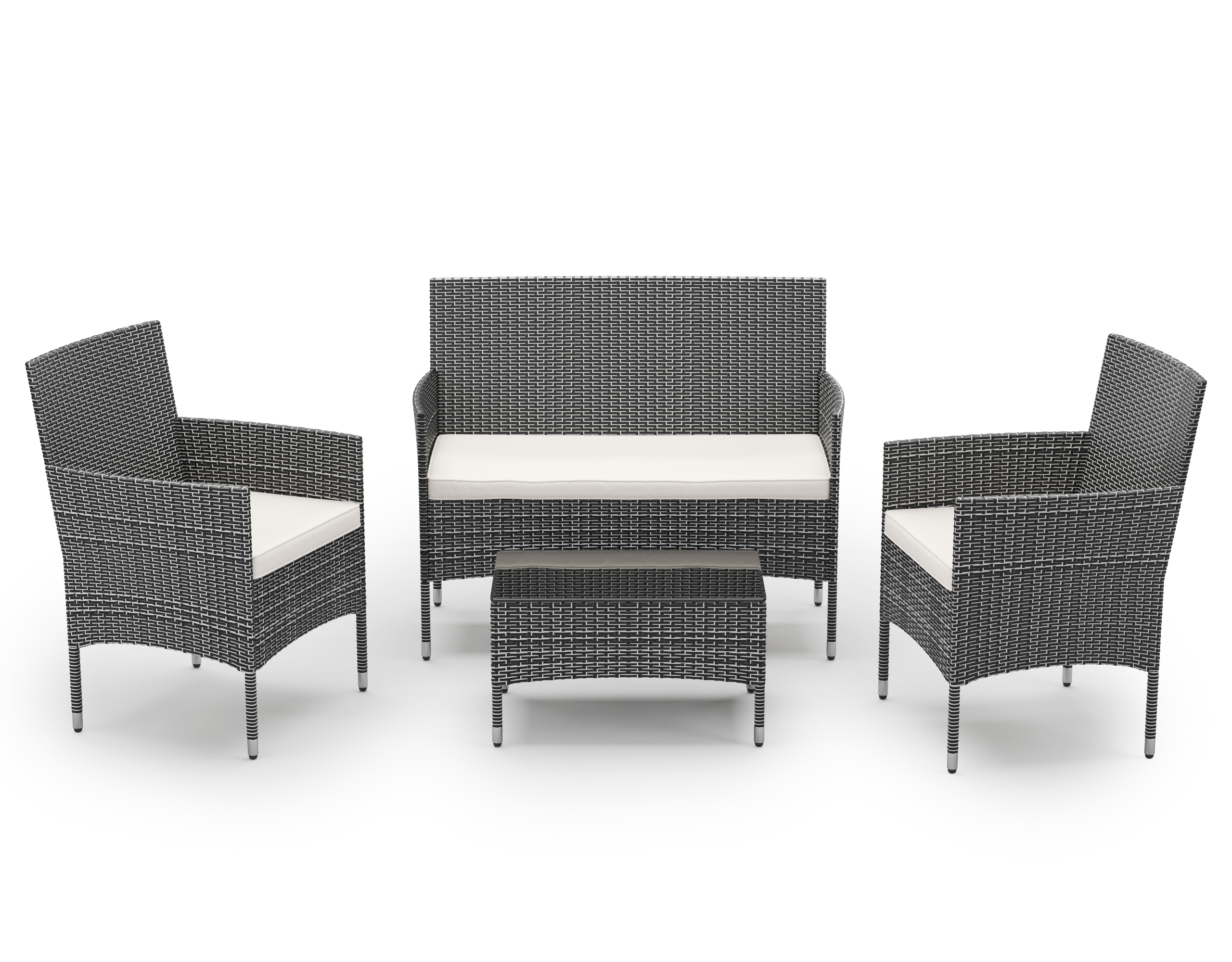 Gartenset Rattan MALIA schwarz-weiss/weiss