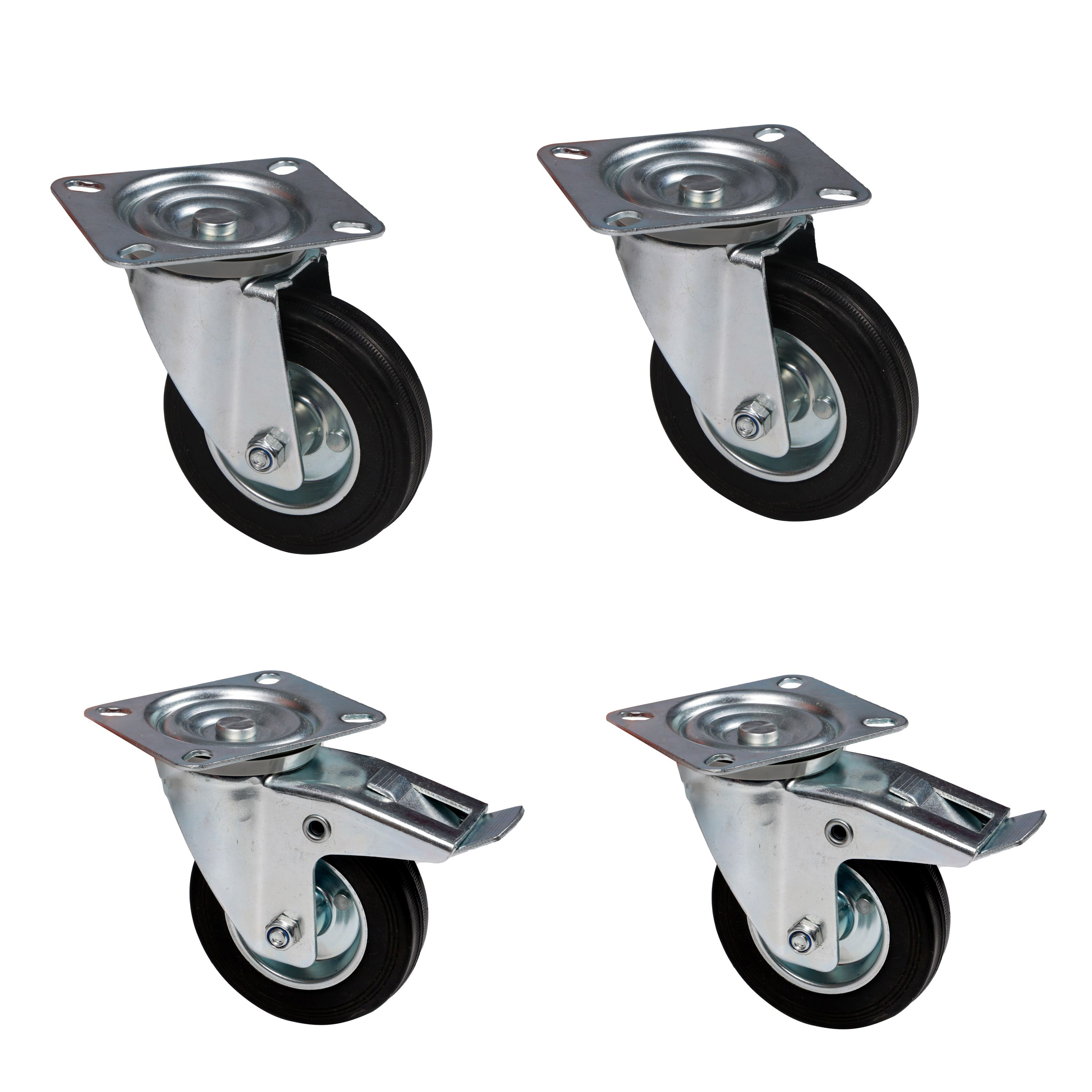 Schwerlastrollen Vollgummi 4er Set 80 mm