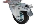 Schwerlast Vollgummi Transportrollen schwarz 80 mm Nahaufnahme Bremse