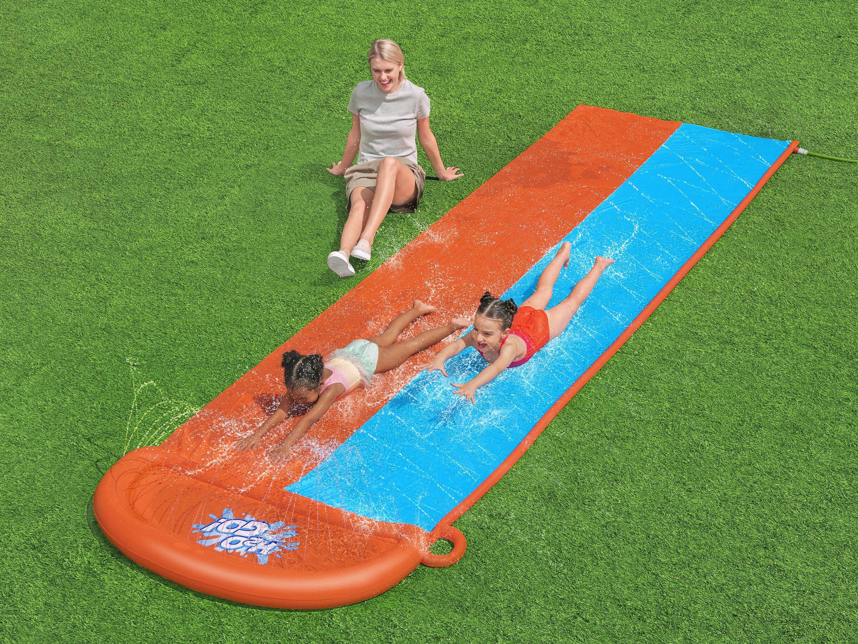 Doble Carril Con 2 Tablas Tobogán De Agua Sloosh De 22,5 Pies (685,8 Cm) Con 2 Tablas Inflables, Doble Carril Y Rociadores, Juguete De Verano Para Niños Y Adultos, Diseño Tiburón