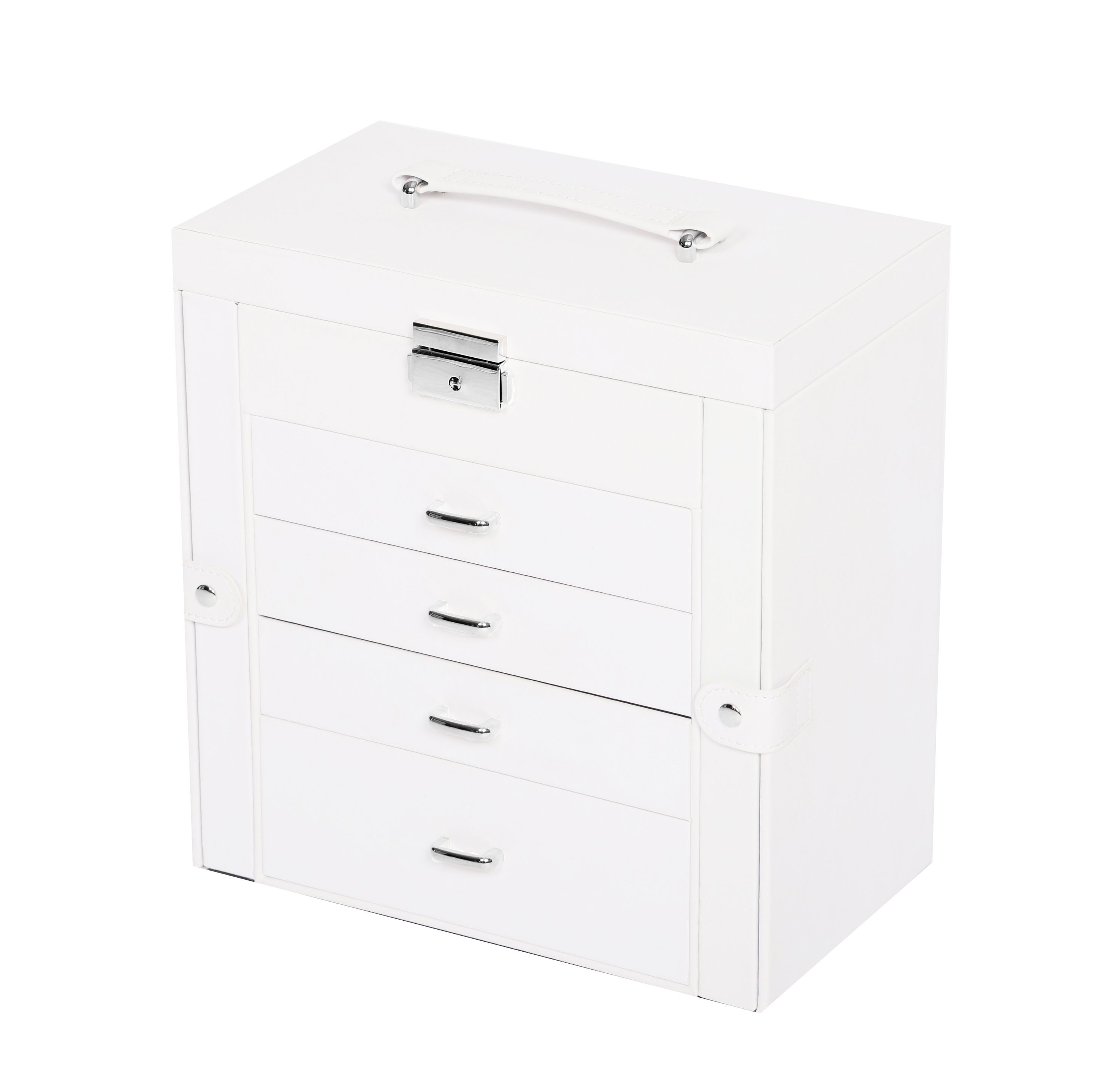 Schmuckkästchen abschliessbar 4 Schubladen weiss
