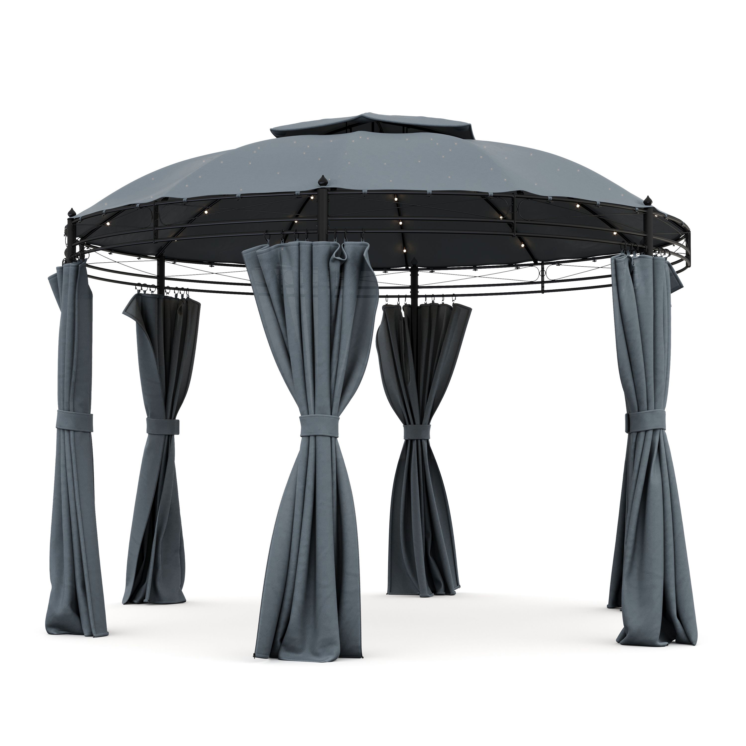 Gartenpavillon LED ROYAL 3.5 m rund grau