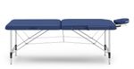Massageliege Massagetisch ALU Beine 2 Zonen blau Seitenansicht