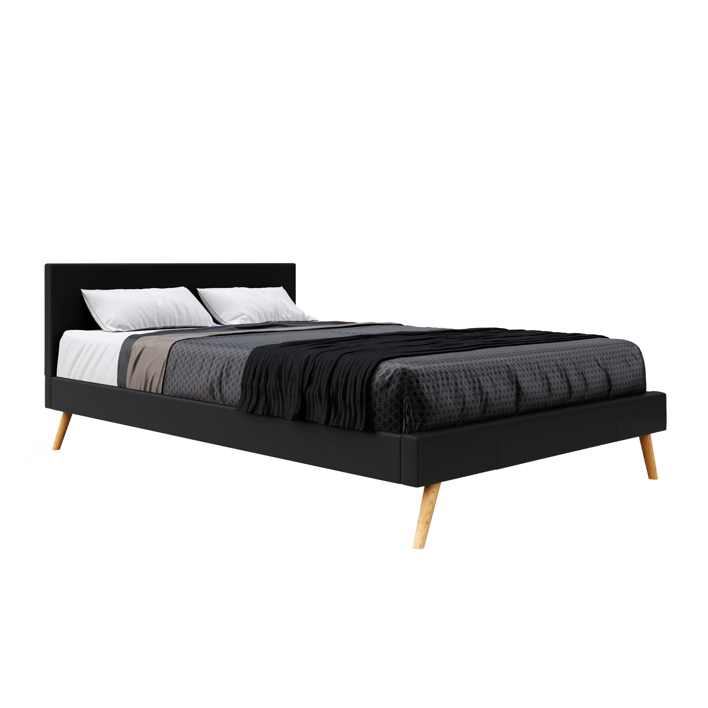 Lederbett ELVAR 140 x 200 cm schwarz