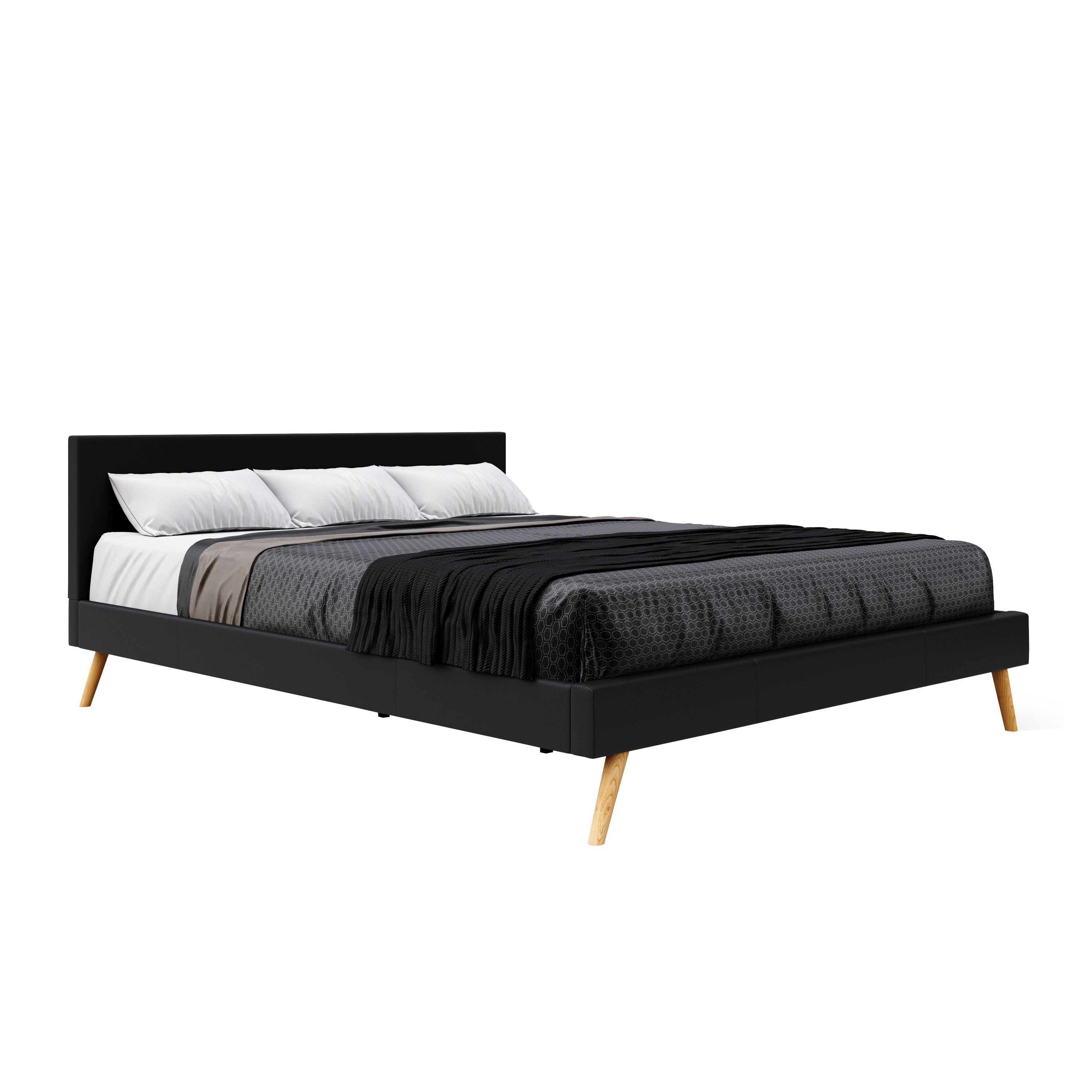 Lederbett ELVAR 180 x 200 cm schwarz