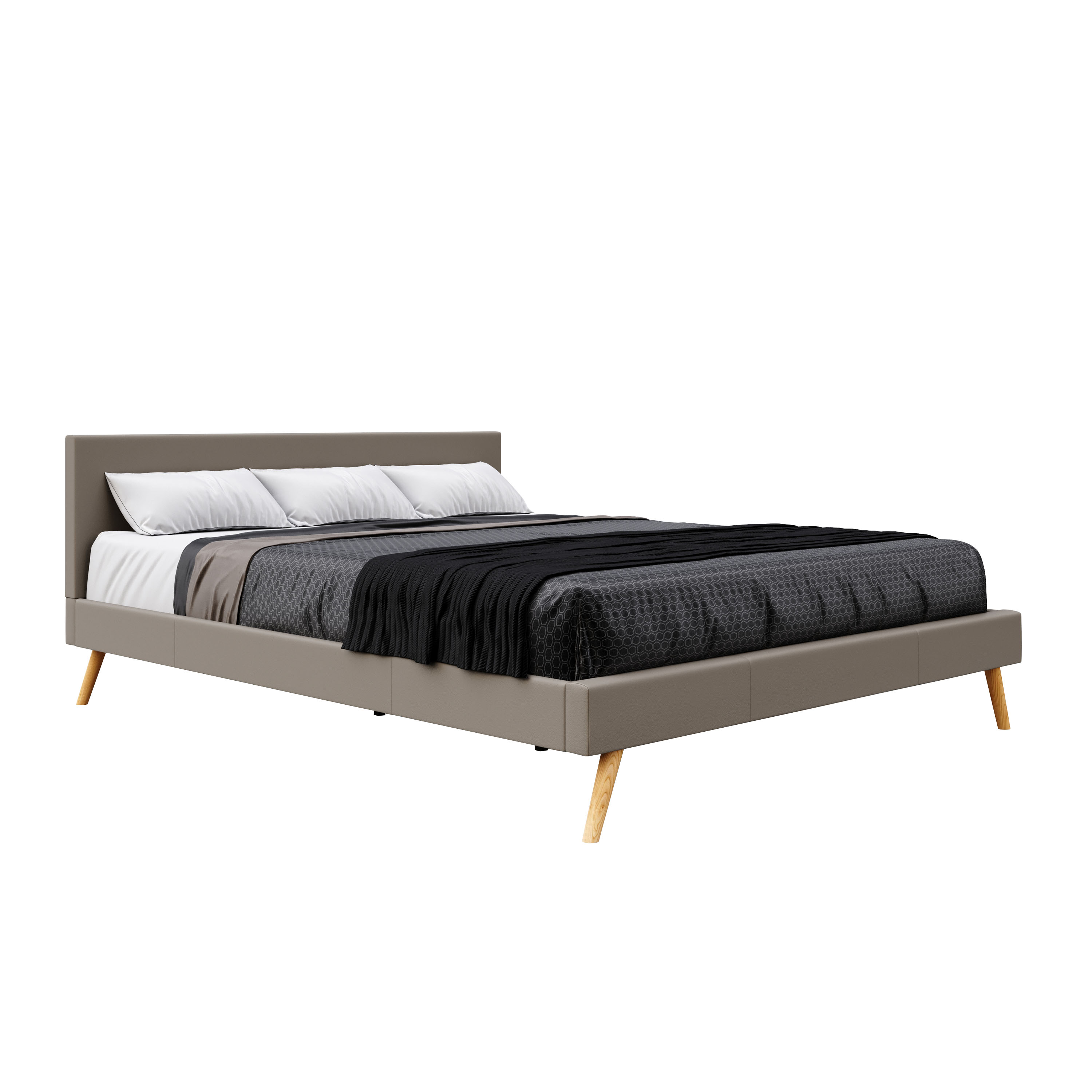 Lederbett ELVAR 180 x 200 cm taupe