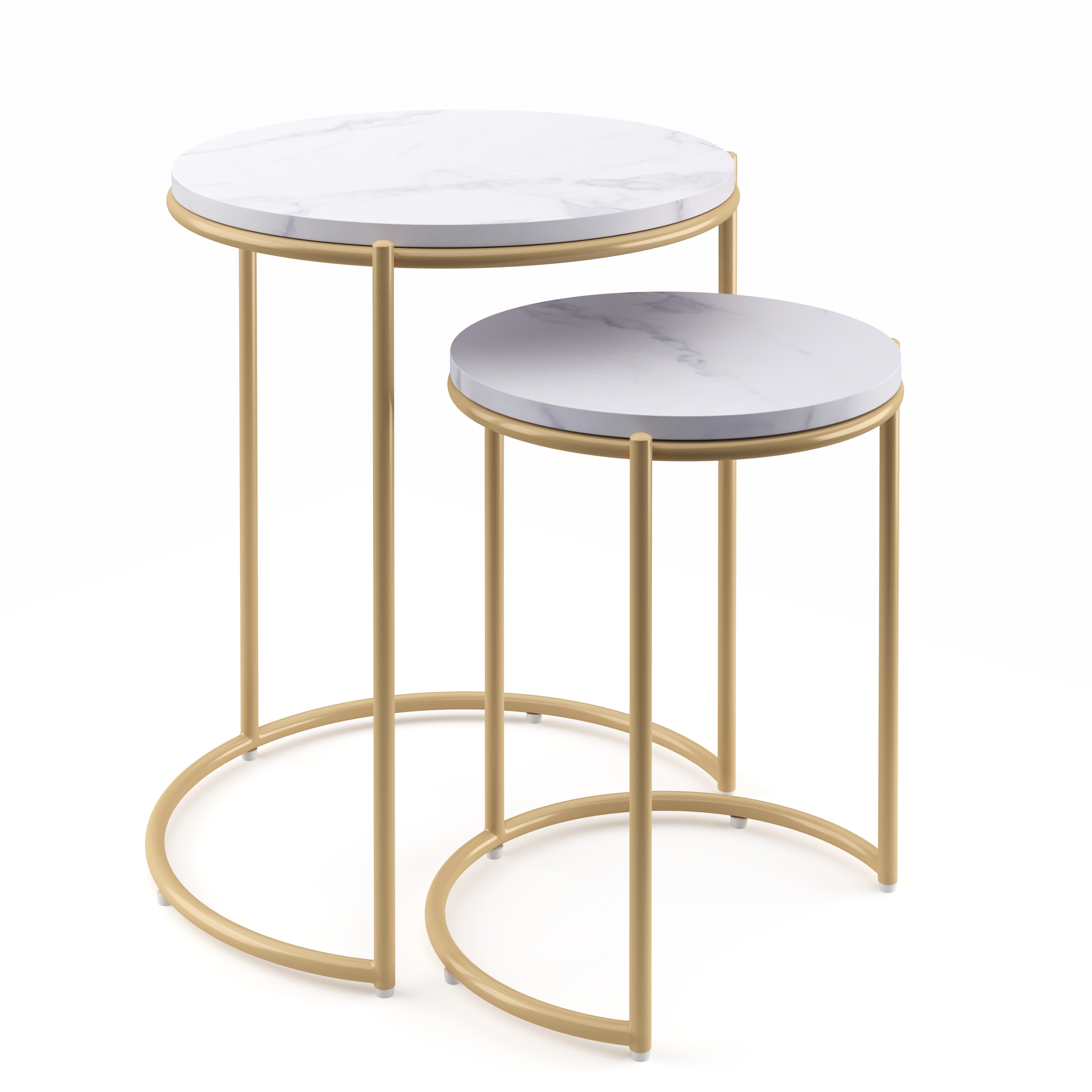 Beistelltisch FINA rund 2-teilig weiss/gold