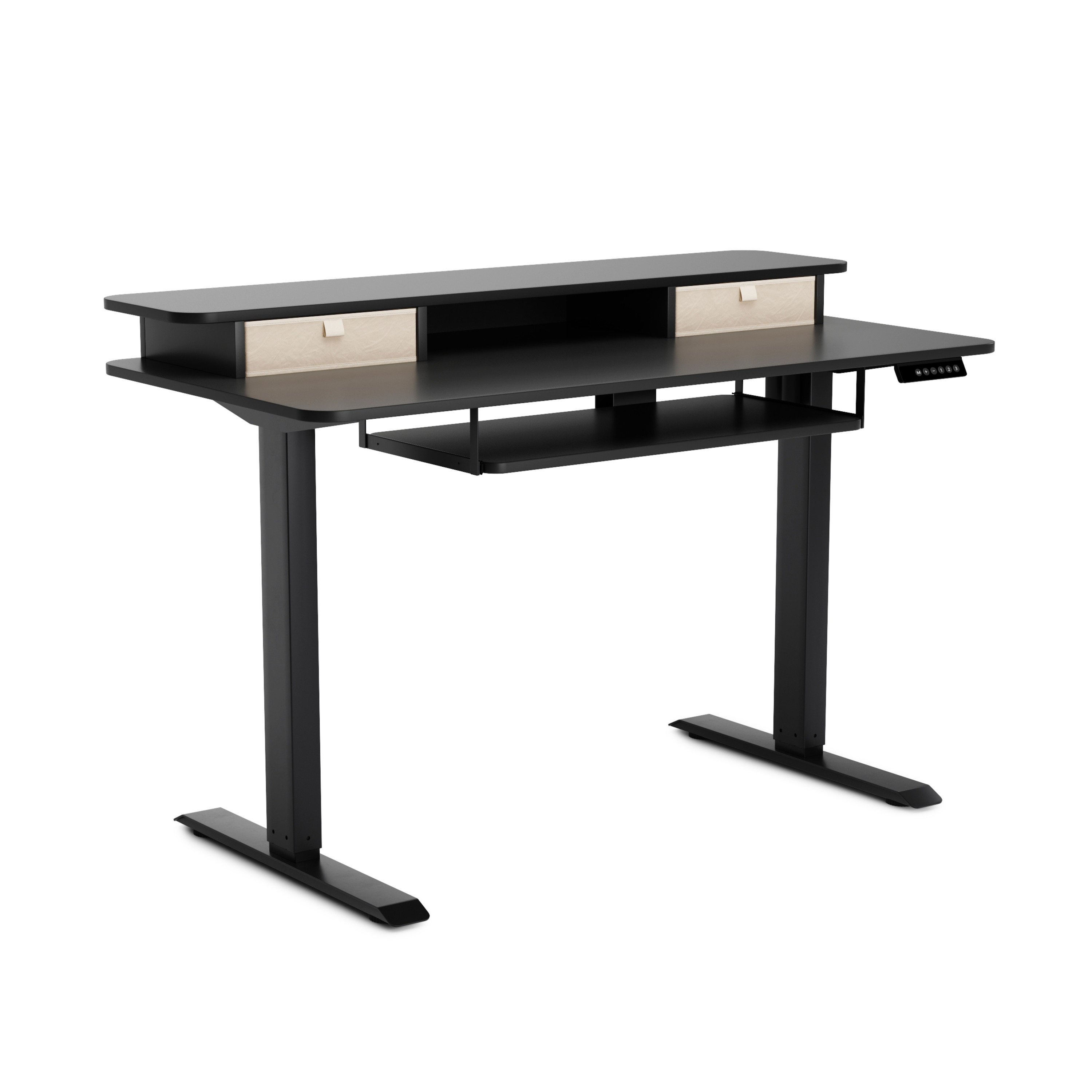 Stehpult elektrisch mit Ablage + Tastaturfach schwarz 120 x 60 cm