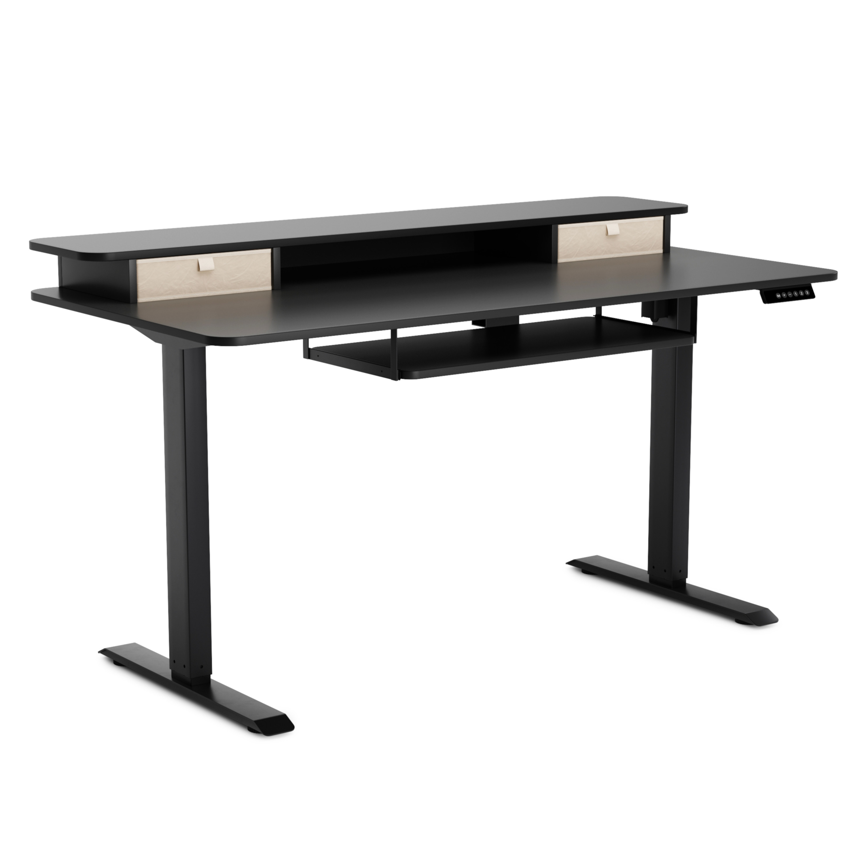 Stehpult elektrisch mit Ablage + Tastaturfach schwarz 140 x 70 cm