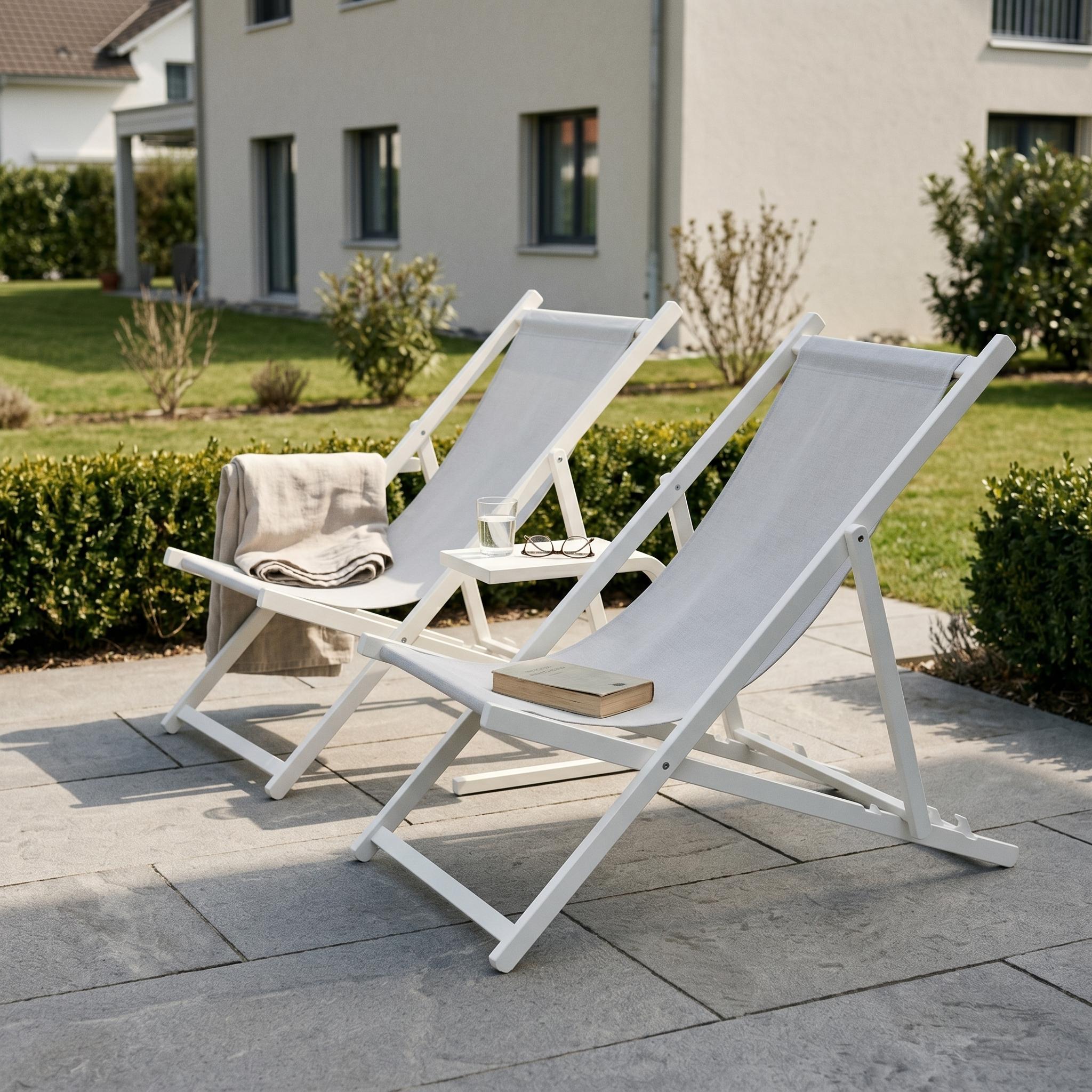Liegestuhl AAREN 2er Set hellgrau/weiss
