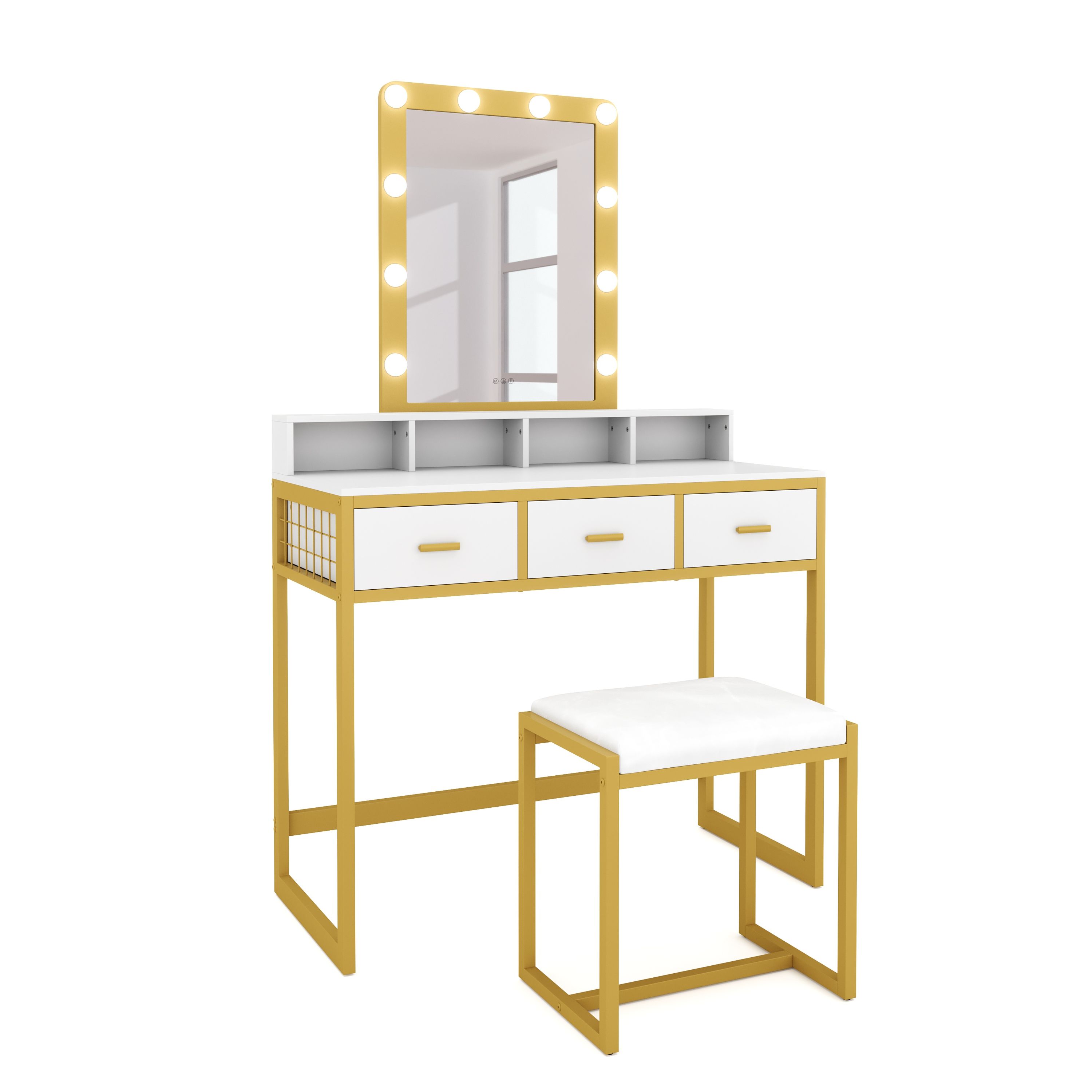 Schminktisch mit Licht FRANCESCA weiss/gold