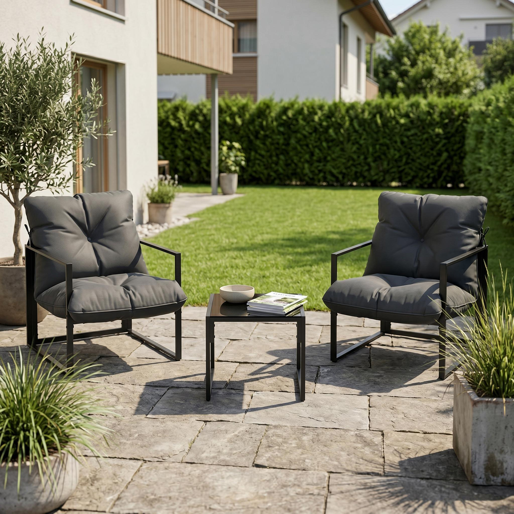 Gartenmöbel Set DELANO 3-teilig anthrazit/schwarz