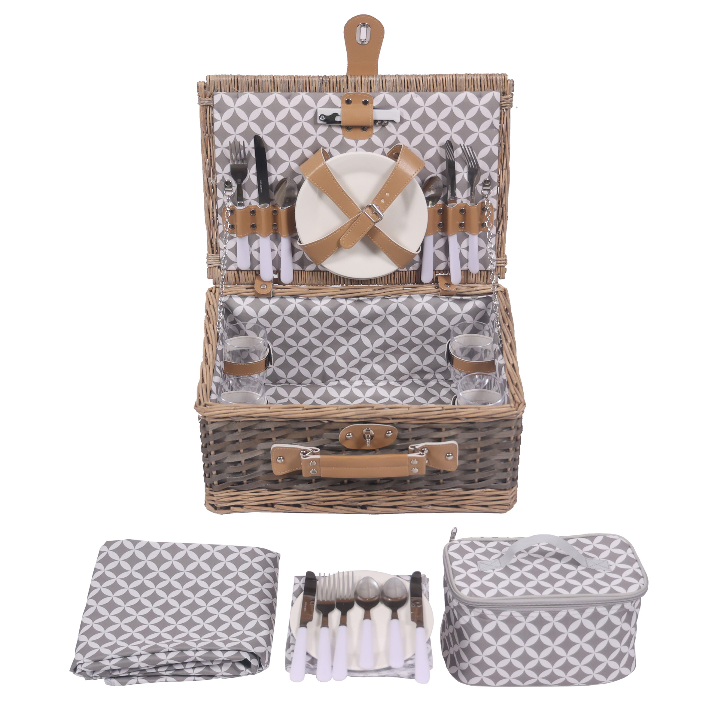 Picknickkorb Set für 4 Personen 40 x 28 x 19 cm