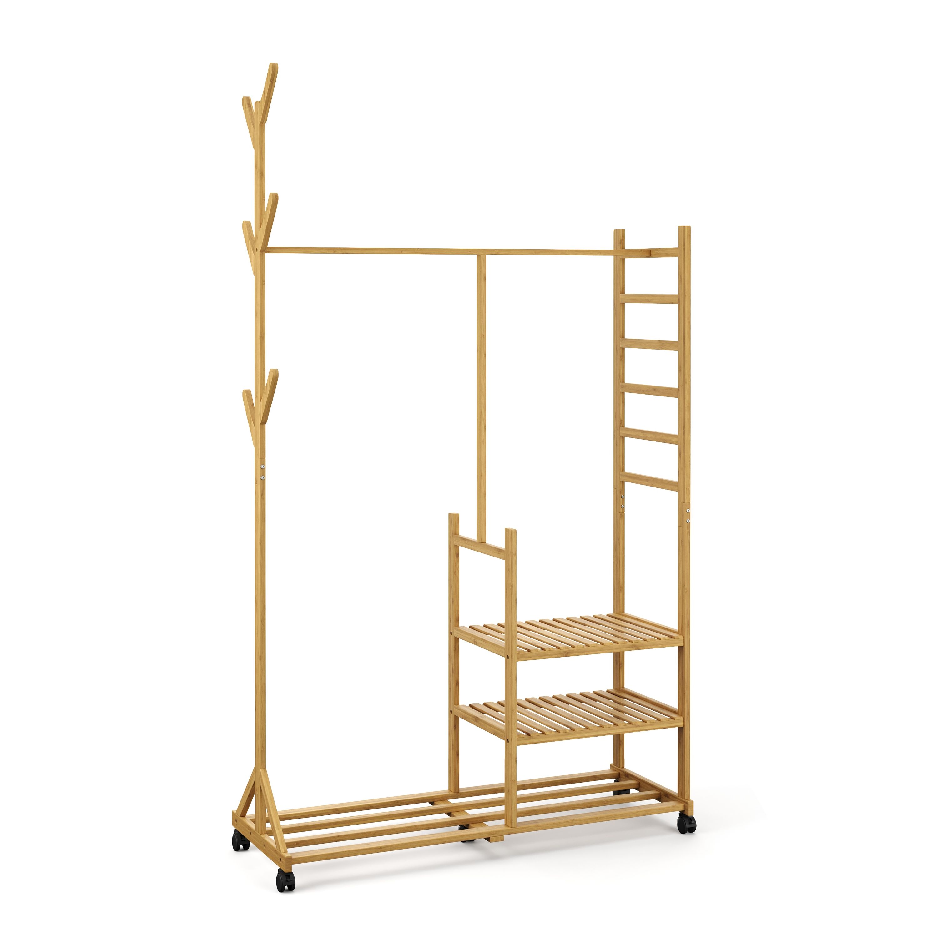 Garderobe auf Rollen Bambus BERNO 100 x 176 cm natur