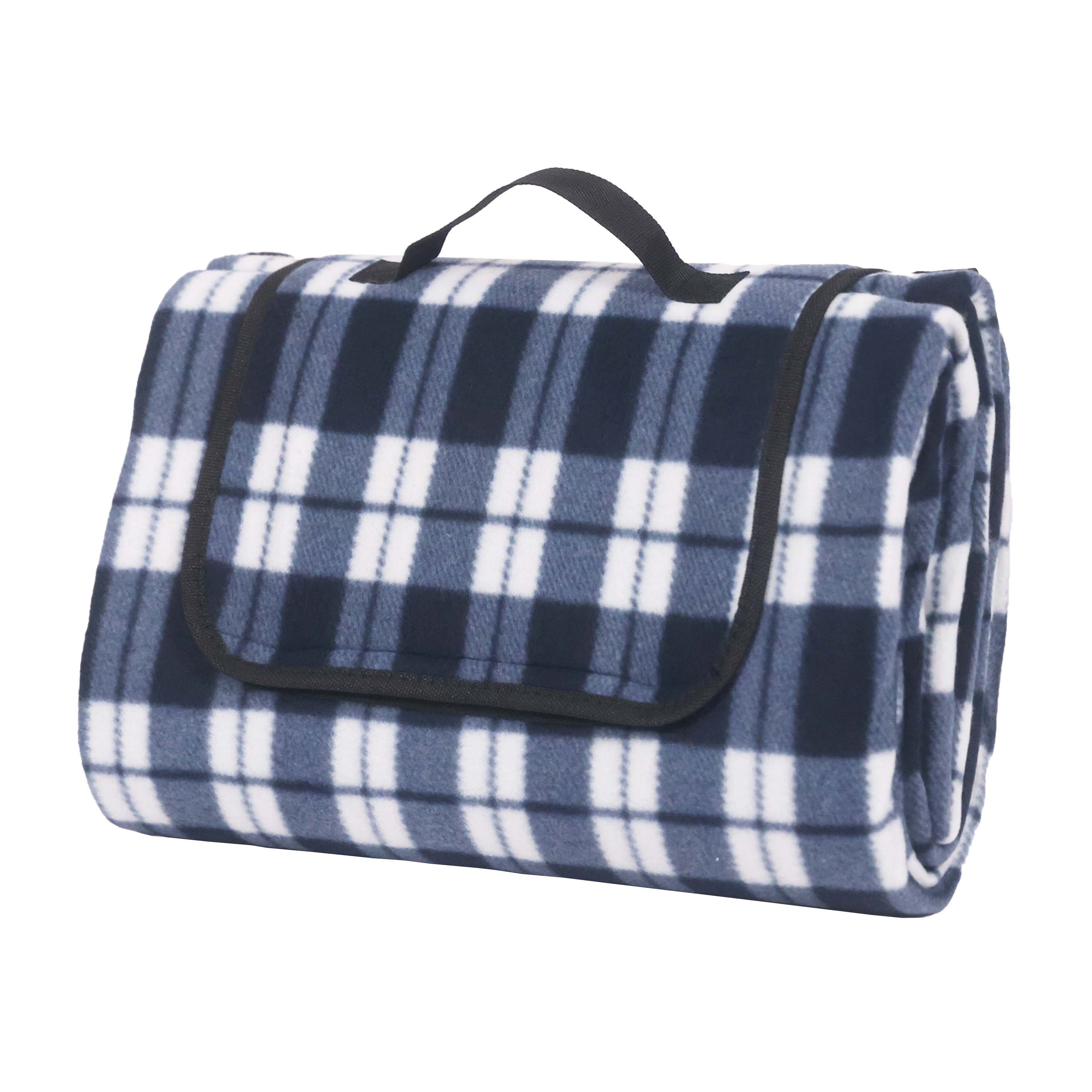 Picknickdecke Fleece 200 x 150 cm blau/weiss