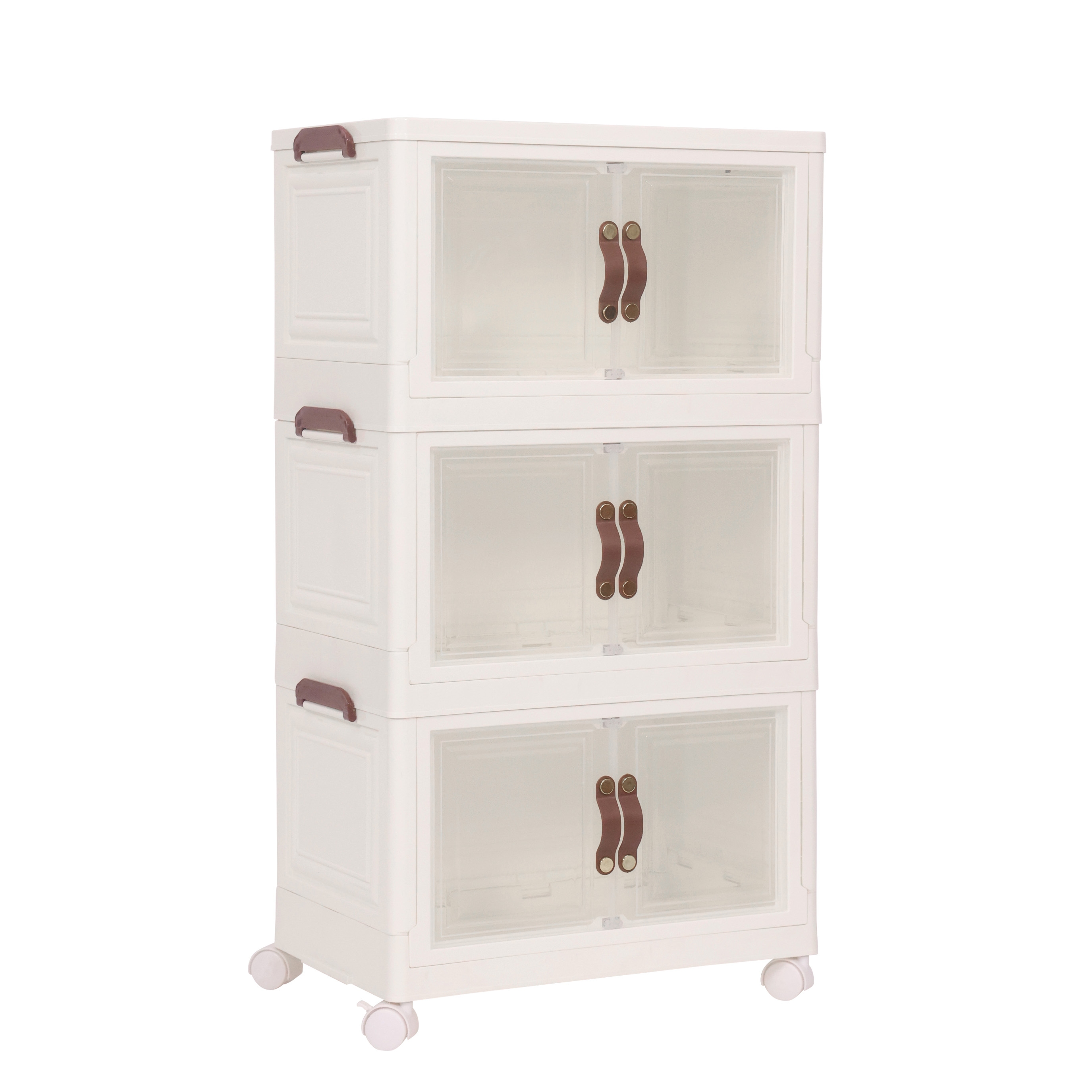 Aufbewahrungsbox faltbar mit Rollen 3er Set beige