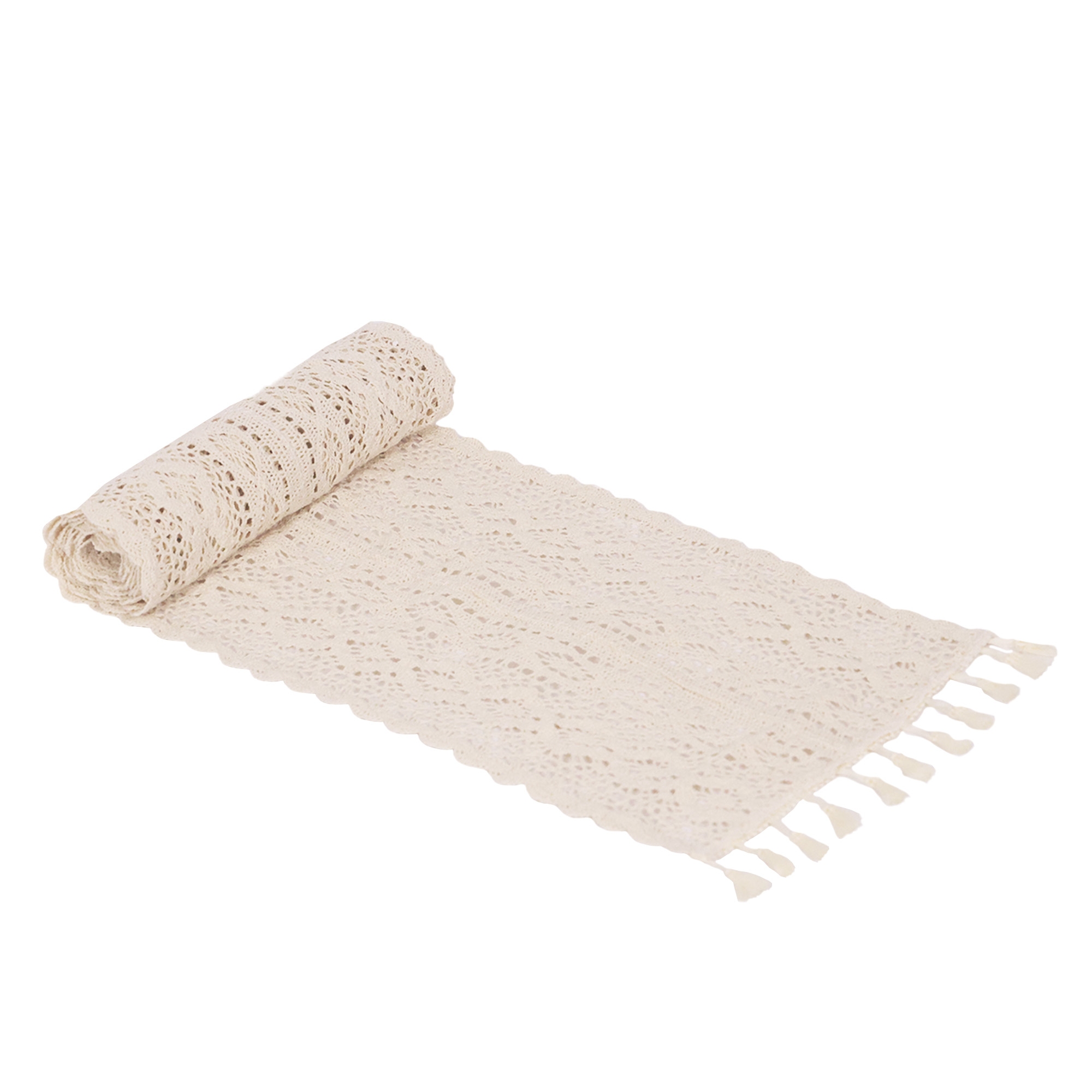Tischläufer Makramee 180 x 24 cm beige