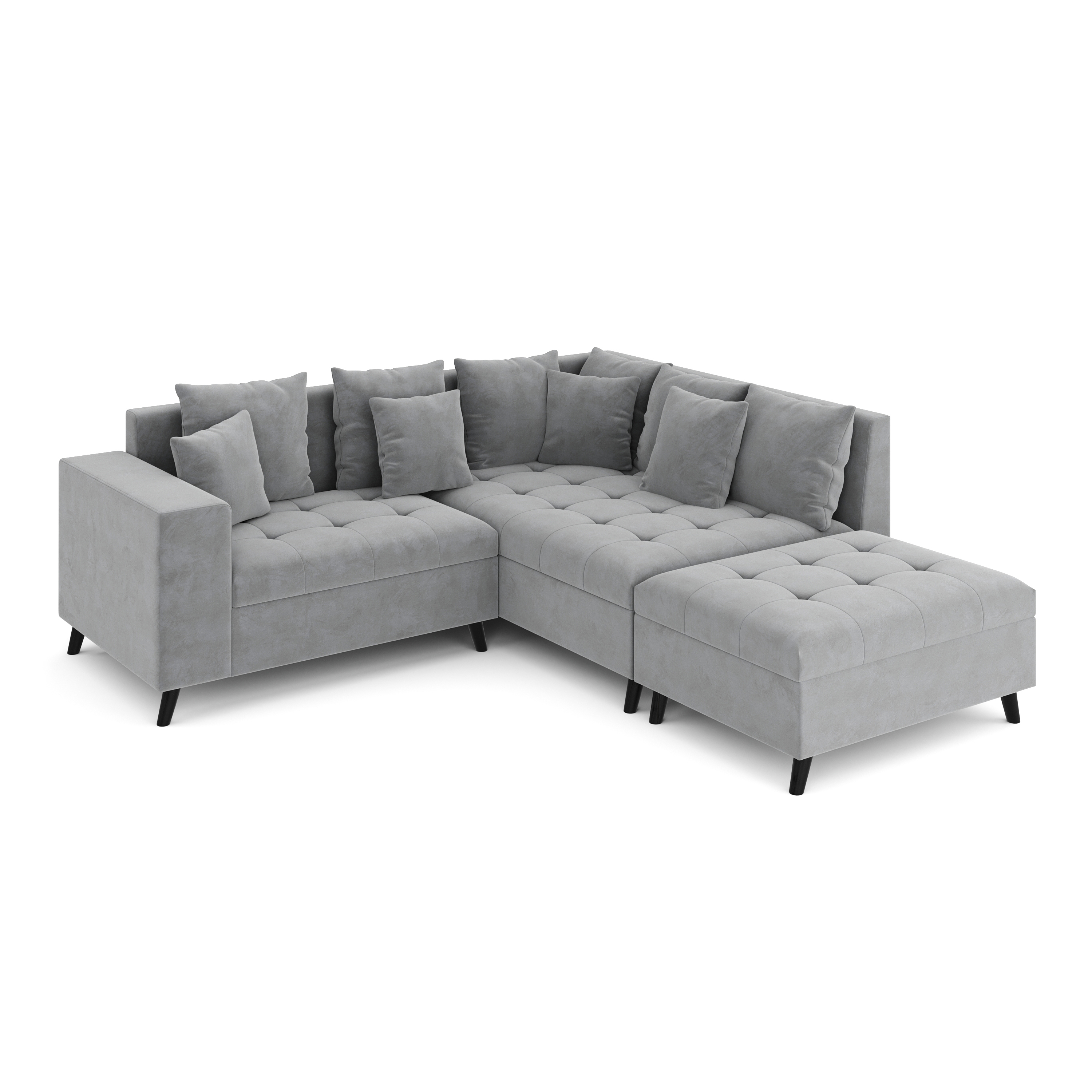 Ecksofa Samt mit Ottomane ELINA rechts grau