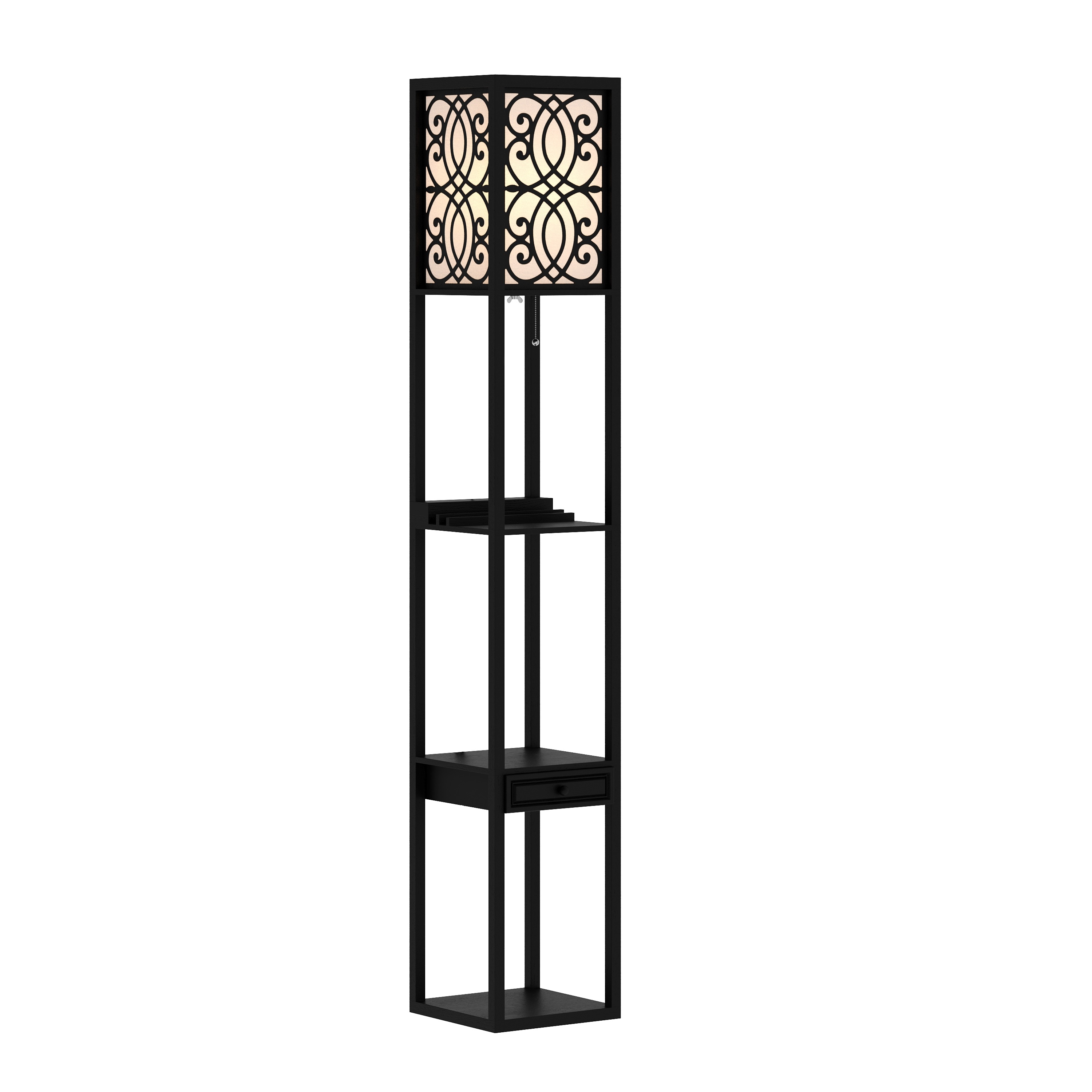 Stehlampe GLOWRY mit Regal und Schublade schwarz