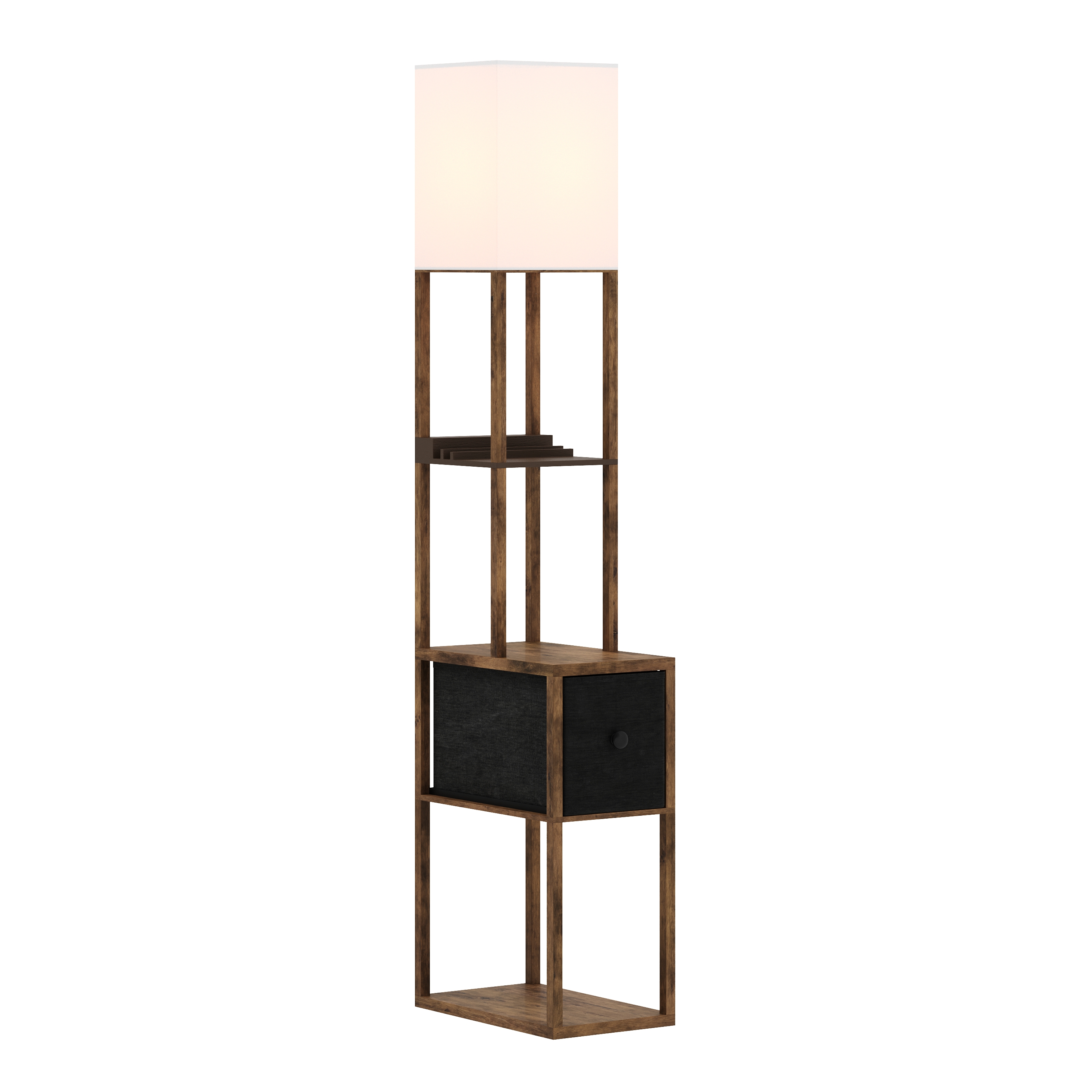Stehlampe EMBER mit Regal und Schublade braun