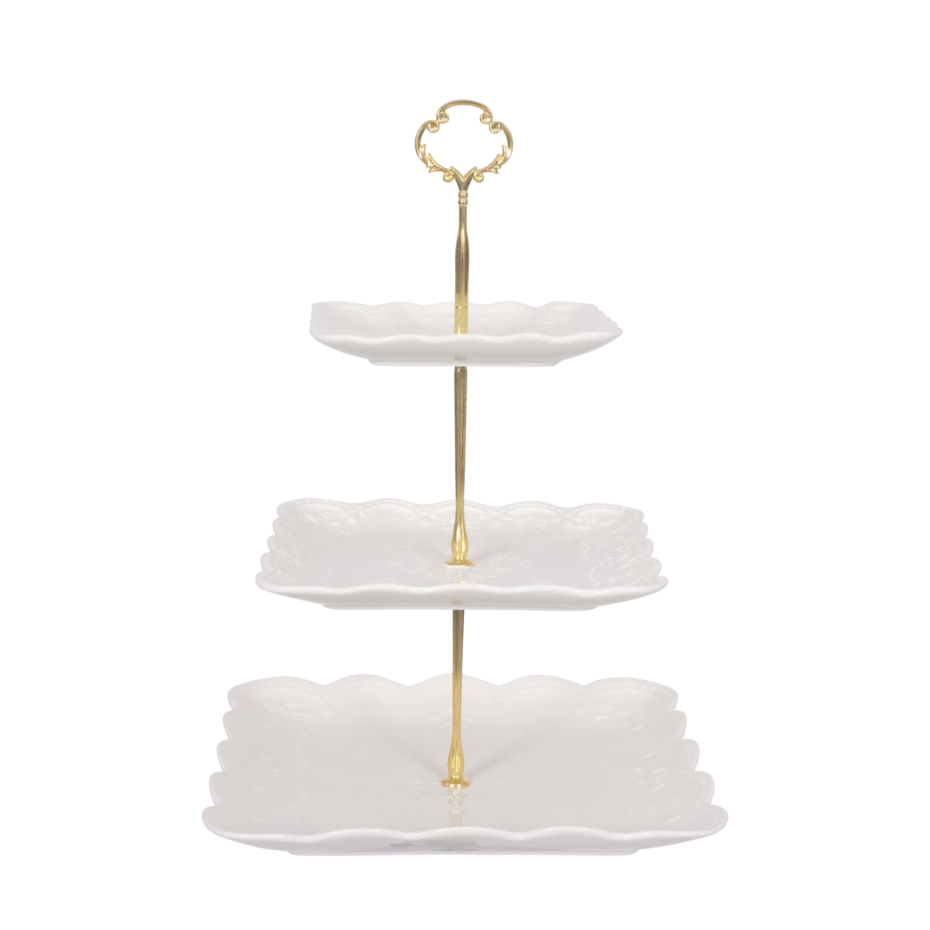 Etagere Keramik 3-stöckig weiss/gold