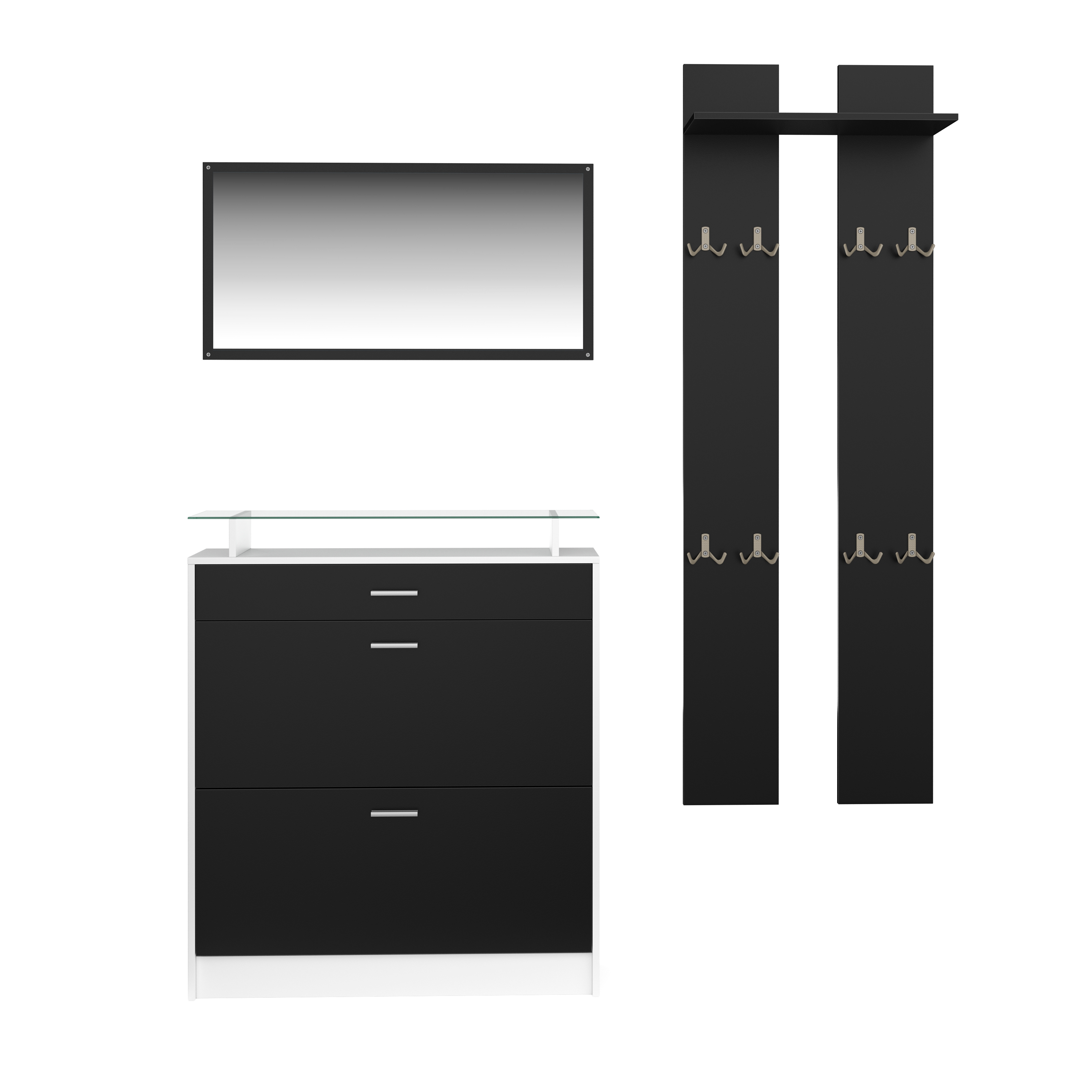 Garderobe Set KASPER 3-teilig schwarz/weiss